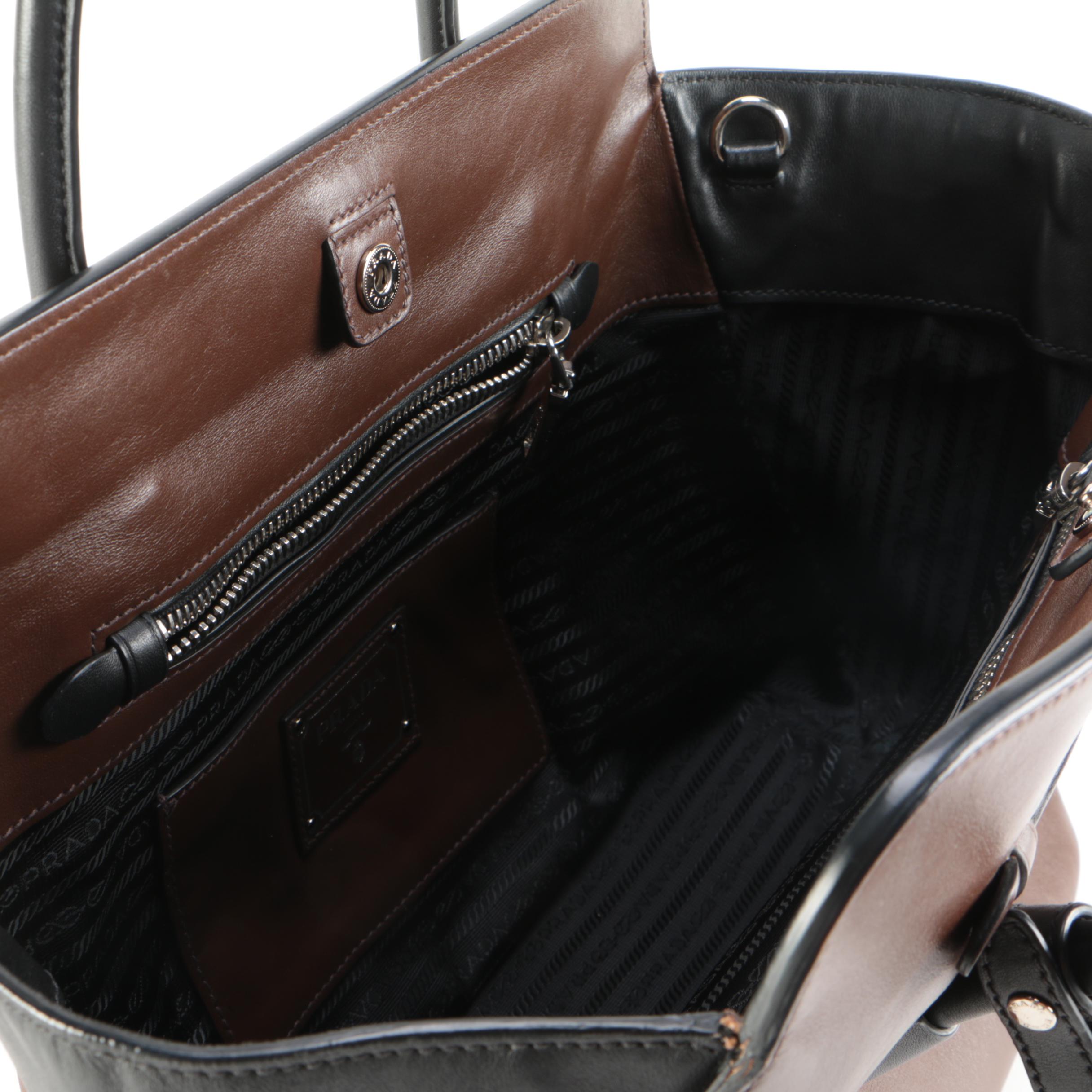 Prada Cuir Shopping Tote in Brown Calfskin Leather with Black Leather Trim