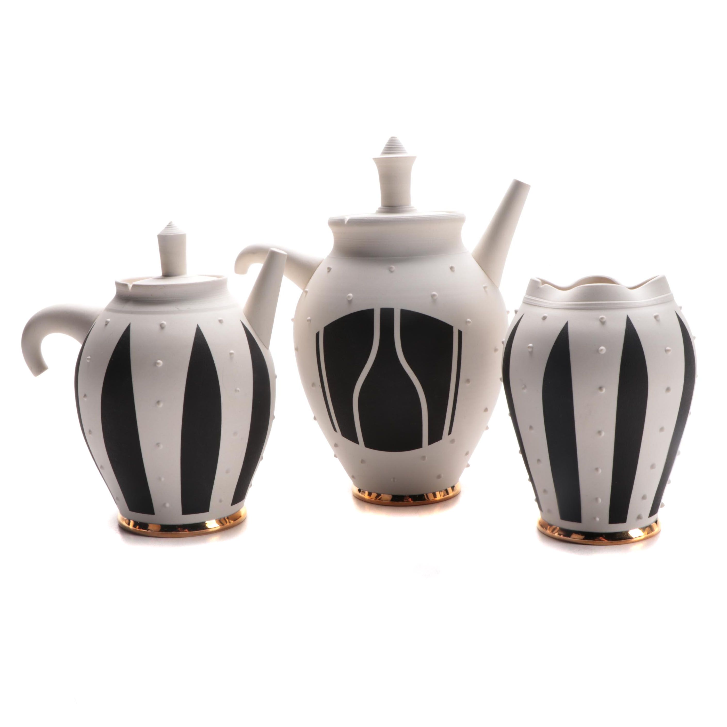 Black and White Matte Glazed Art Pottery Tea Set, 2000