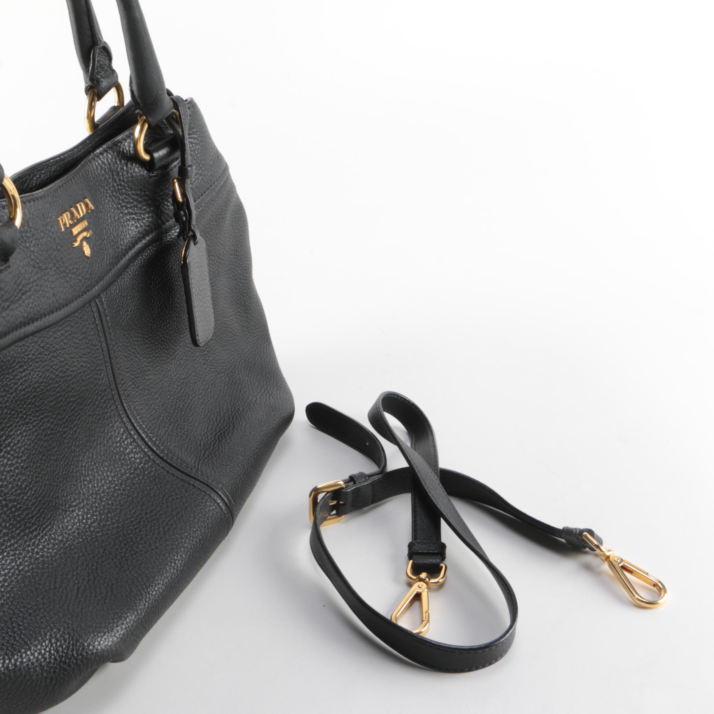 Prada Black Vitello Daino Convertible Satchel