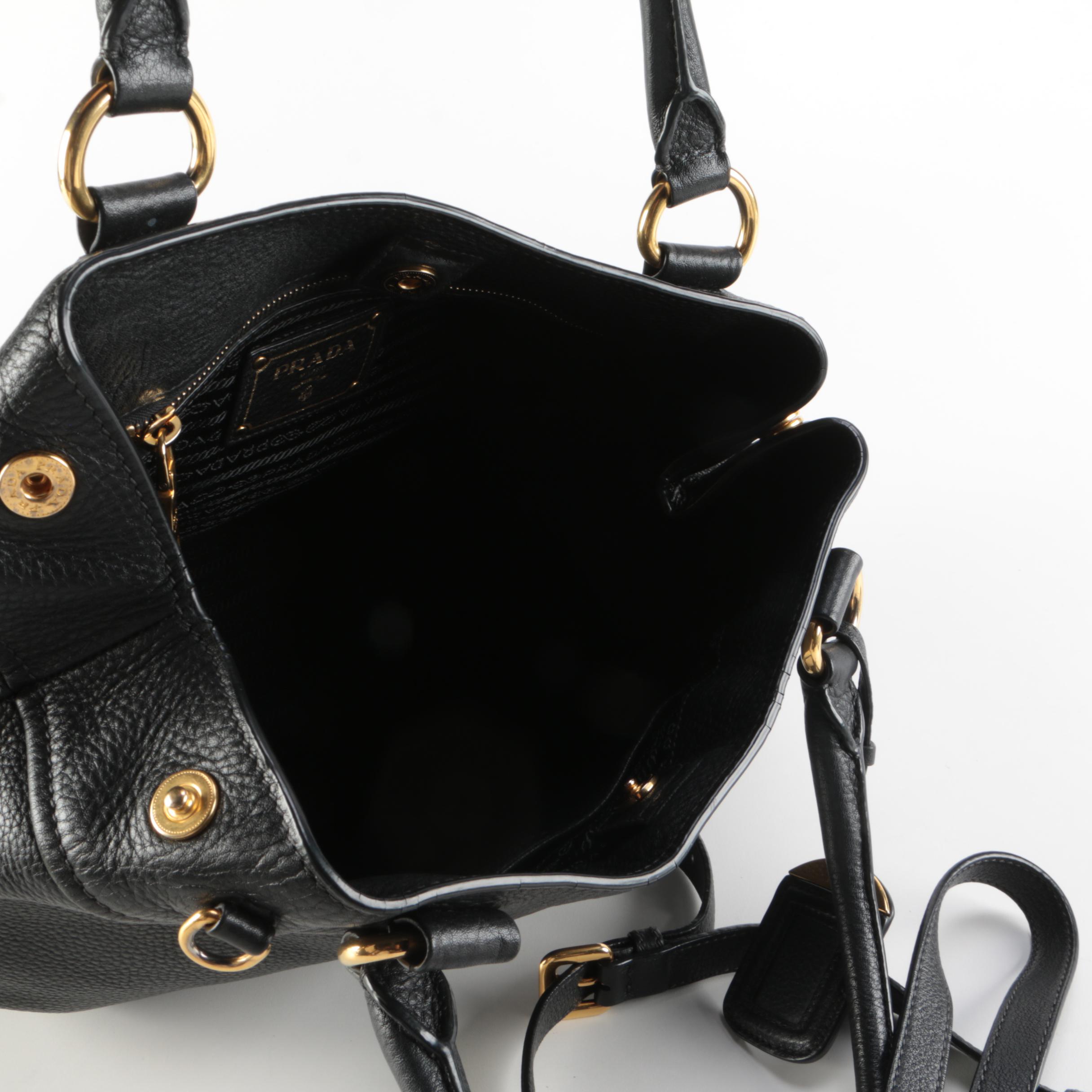 Prada Black Vitello Daino Convertible Satchel