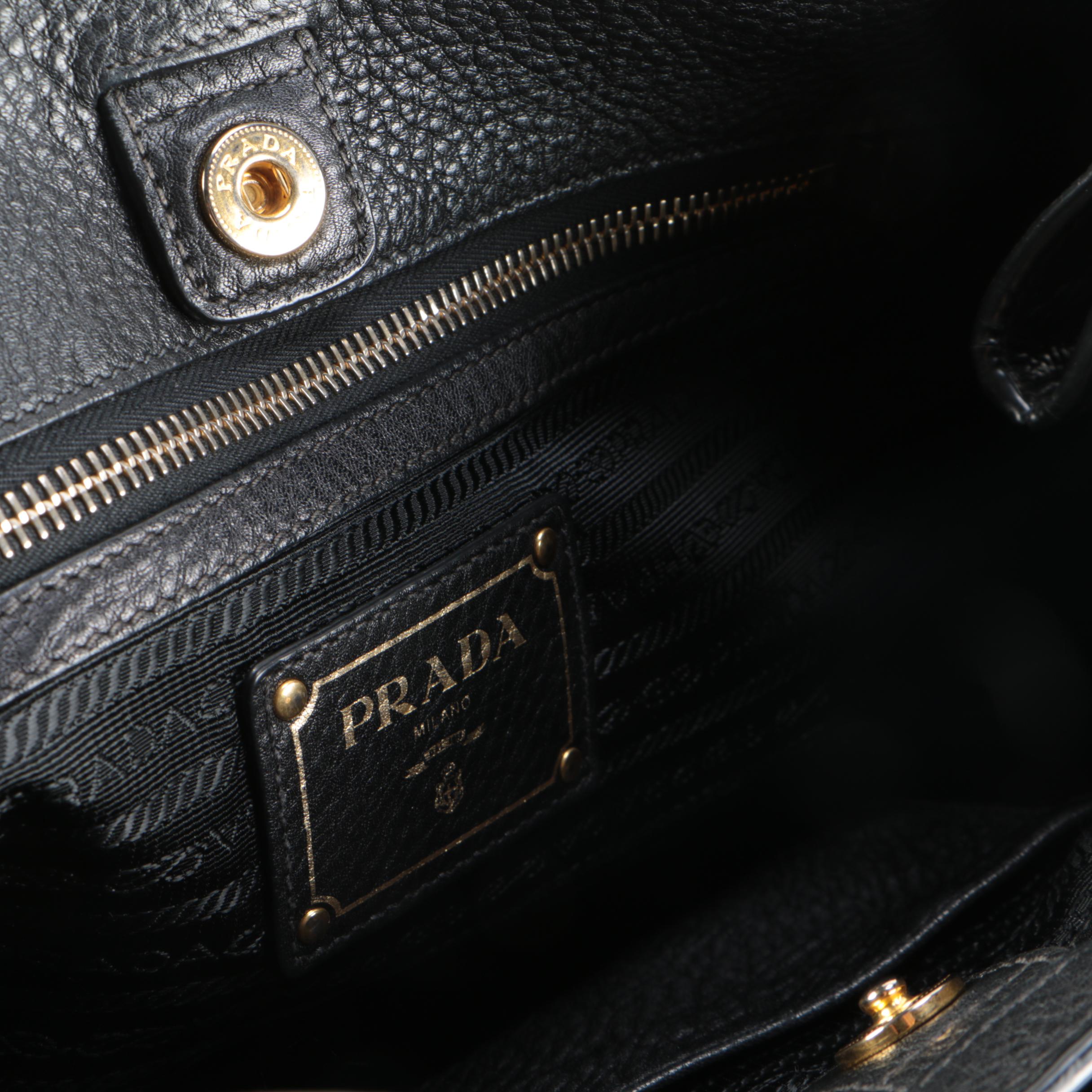 Prada Black Vitello Daino Convertible Satchel