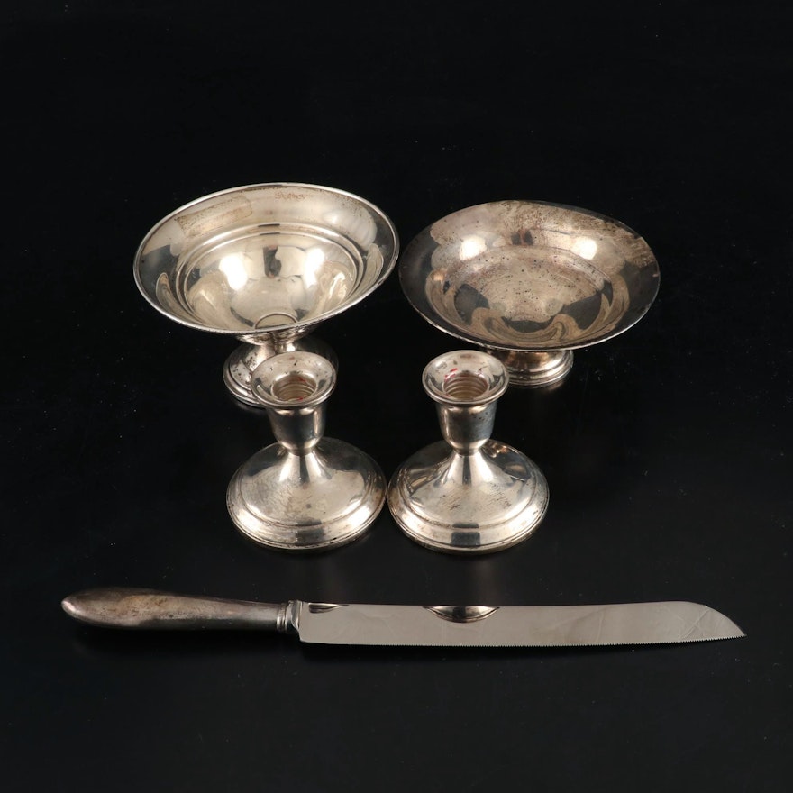 Towle, Crown, and Other Sterling Silver Bowls, Candlesticks, and Bread Knife