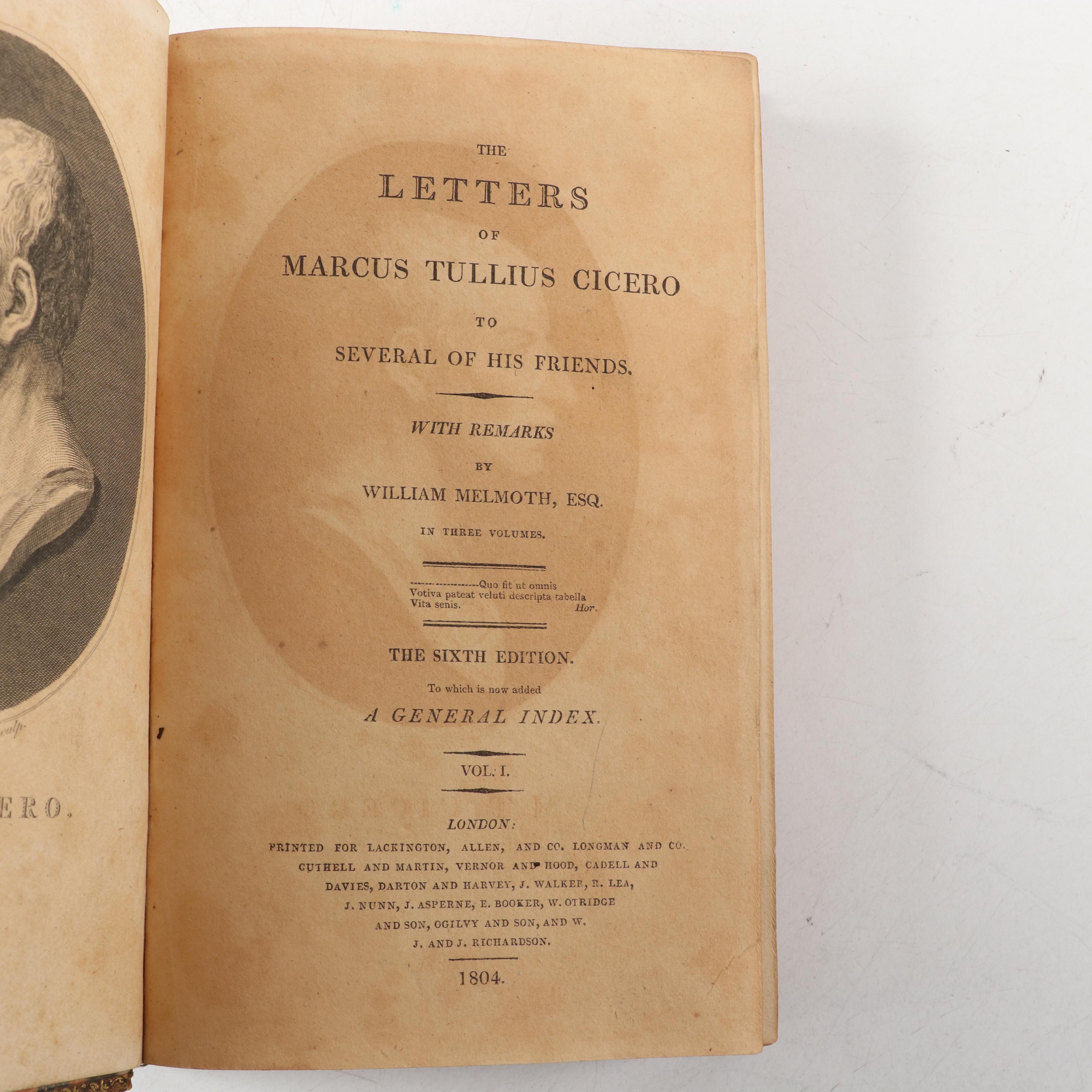 "The Letters of Marcus Tullius Cicero" Sixth Edition Three-Volume Set, 1804