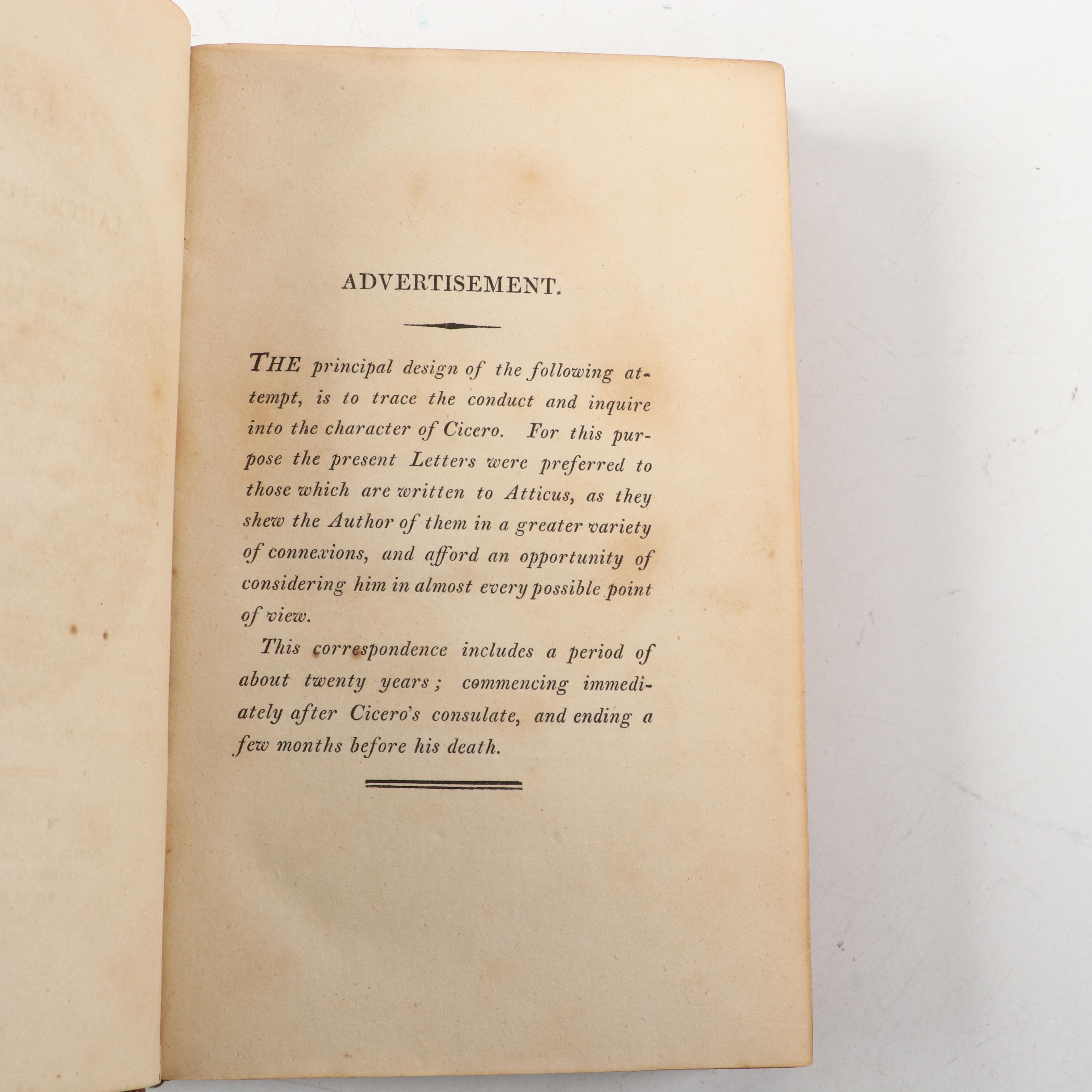 "The Letters of Marcus Tullius Cicero" Sixth Edition Three-Volume Set, 1804