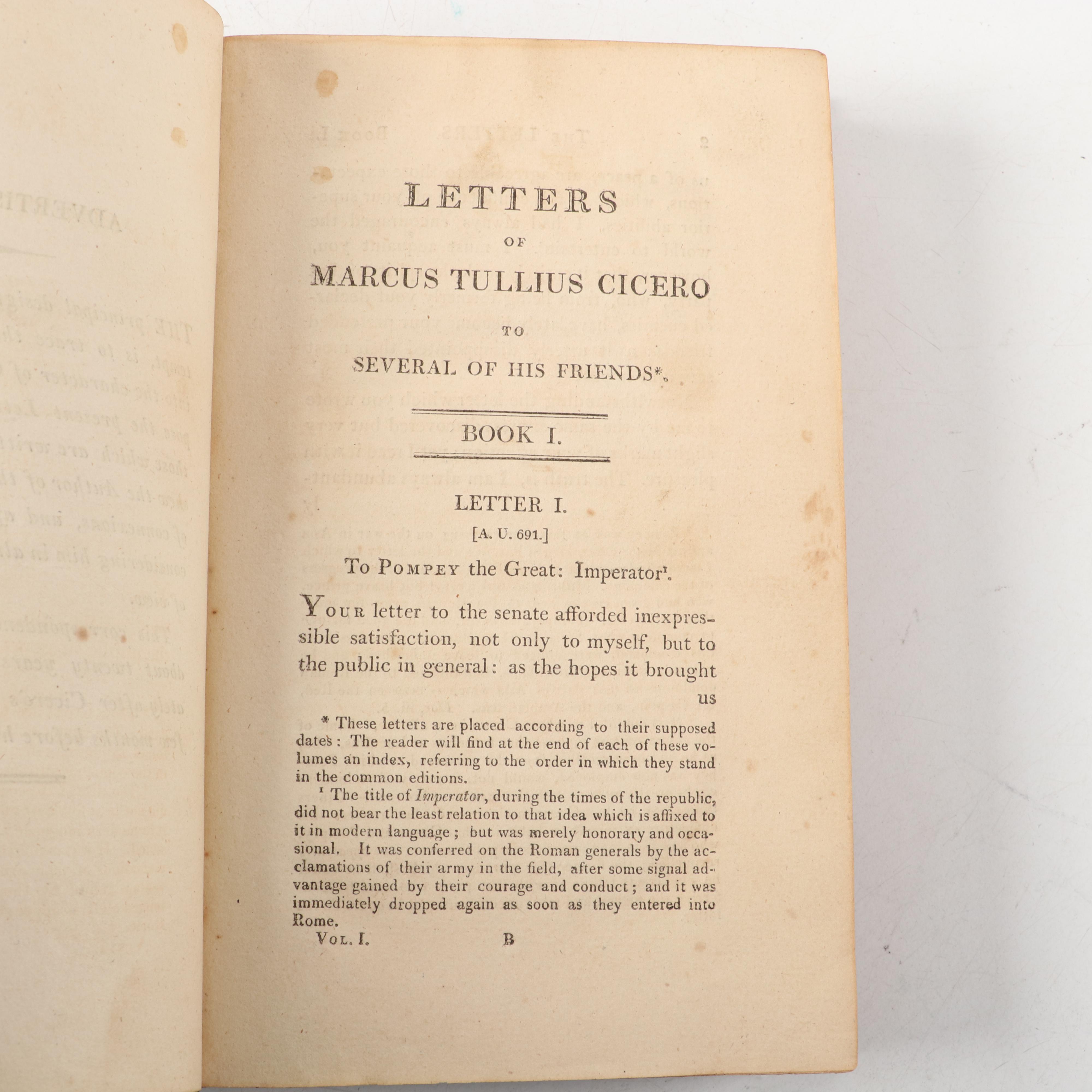 "The Letters of Marcus Tullius Cicero" Sixth Edition Three-Volume Set, 1804