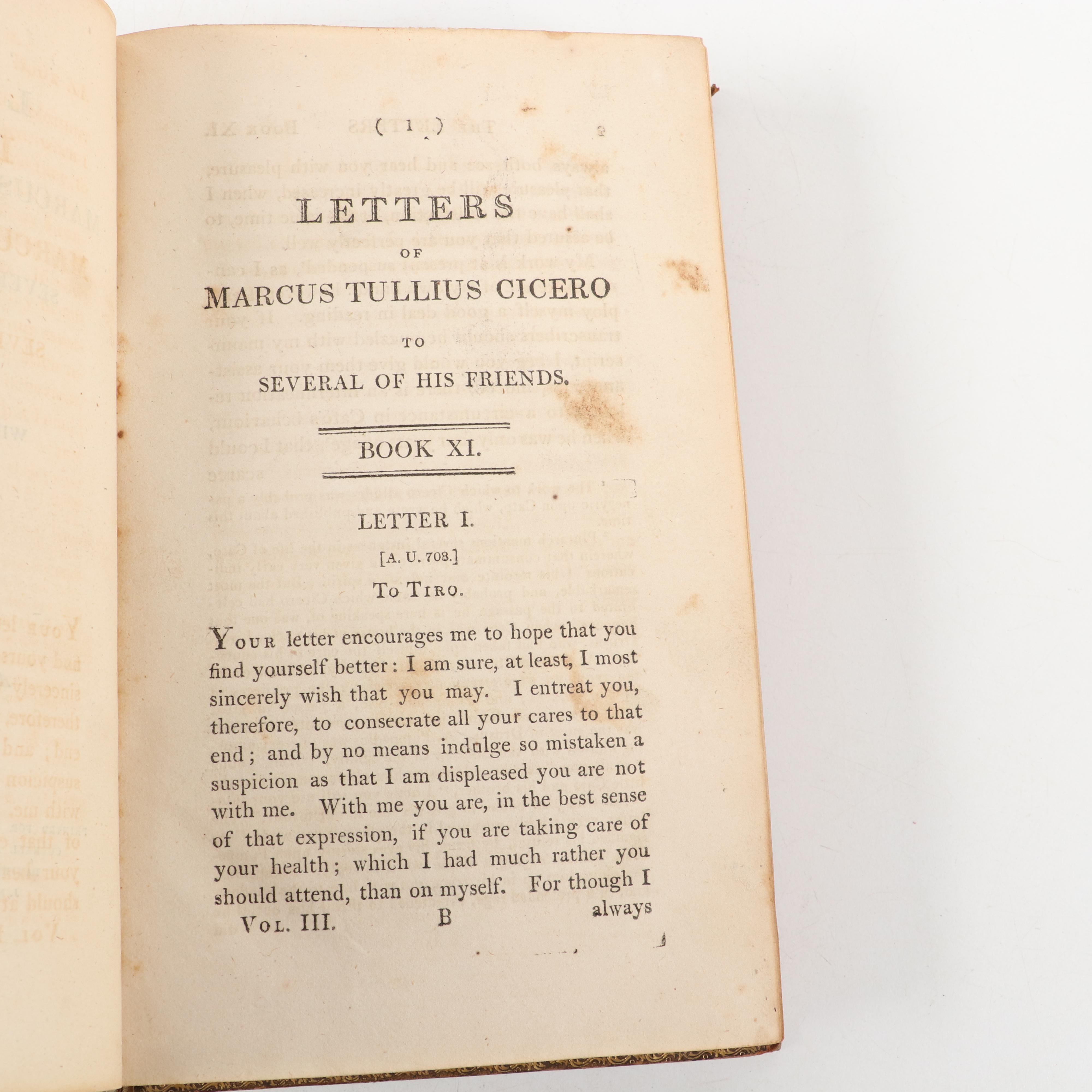 "The Letters of Marcus Tullius Cicero" Sixth Edition Three-Volume Set, 1804