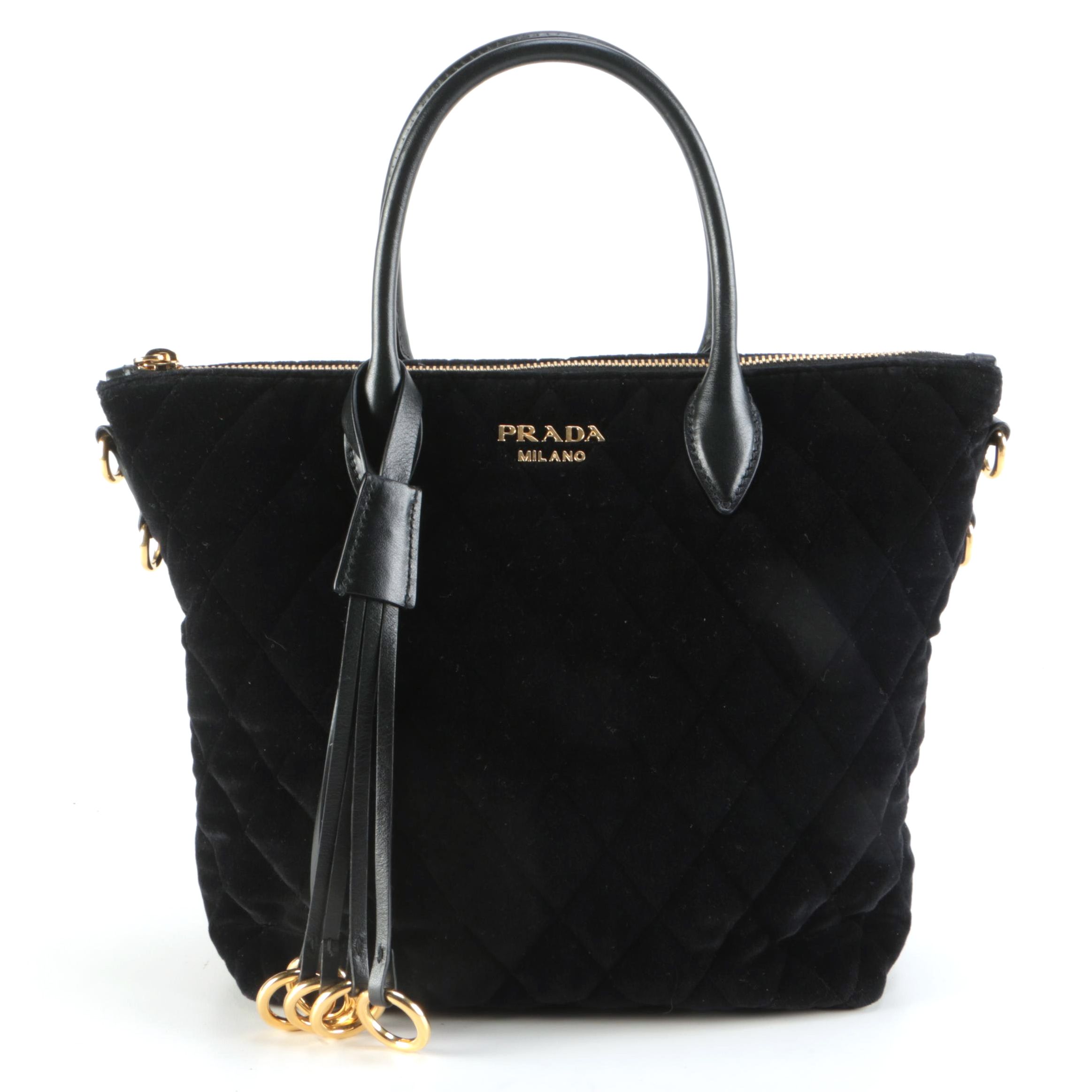 Prada Corsaire Black Quilted Velvet Two0Way Zip Tote