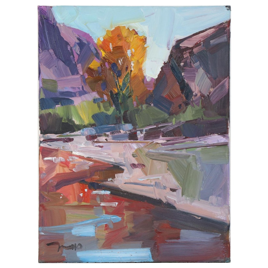 Jose Trujillo Oil Painting "Dried Desert River," 2020