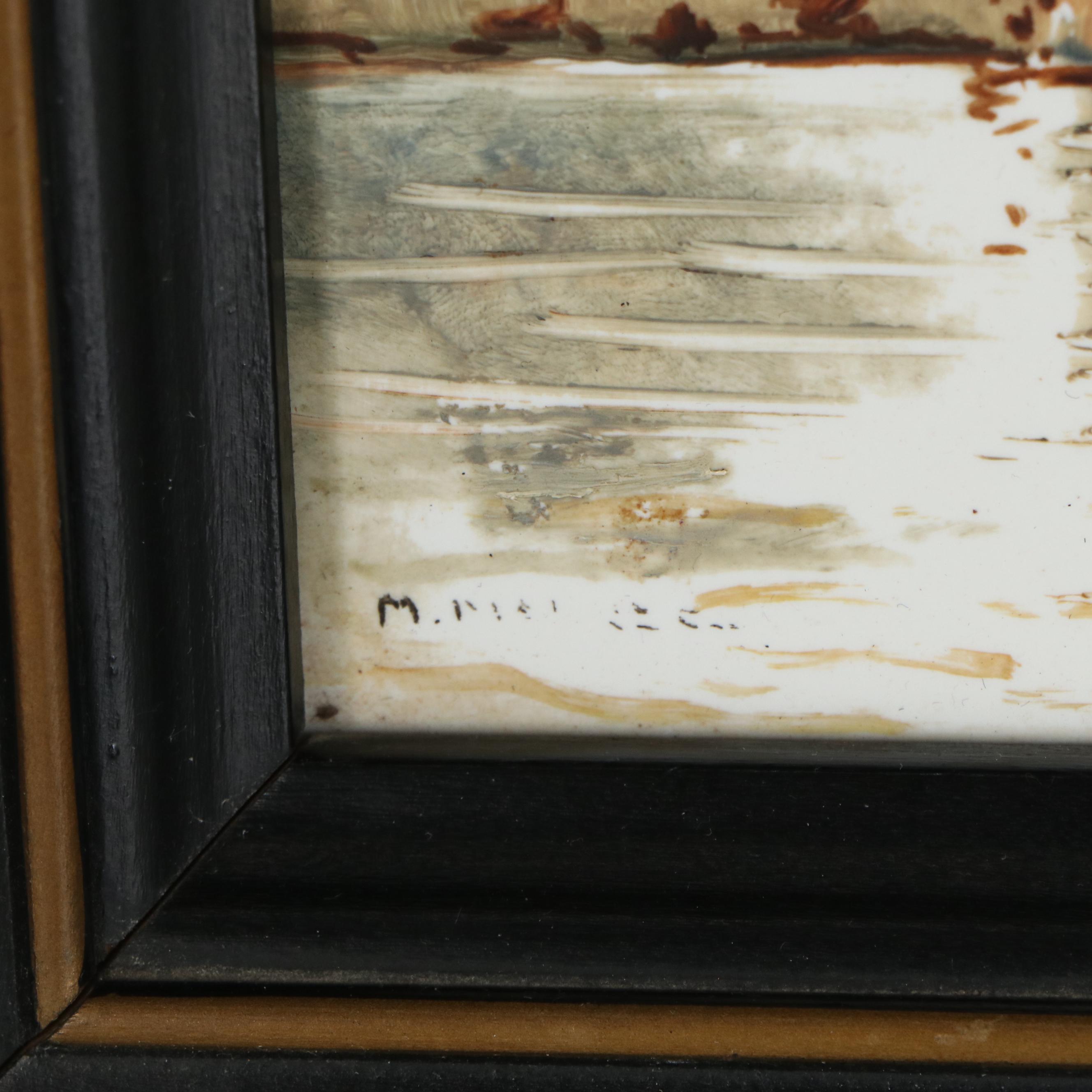 Mario Maresca Oil Painting on Tile of Parisian Bridge, Mid-20th Century