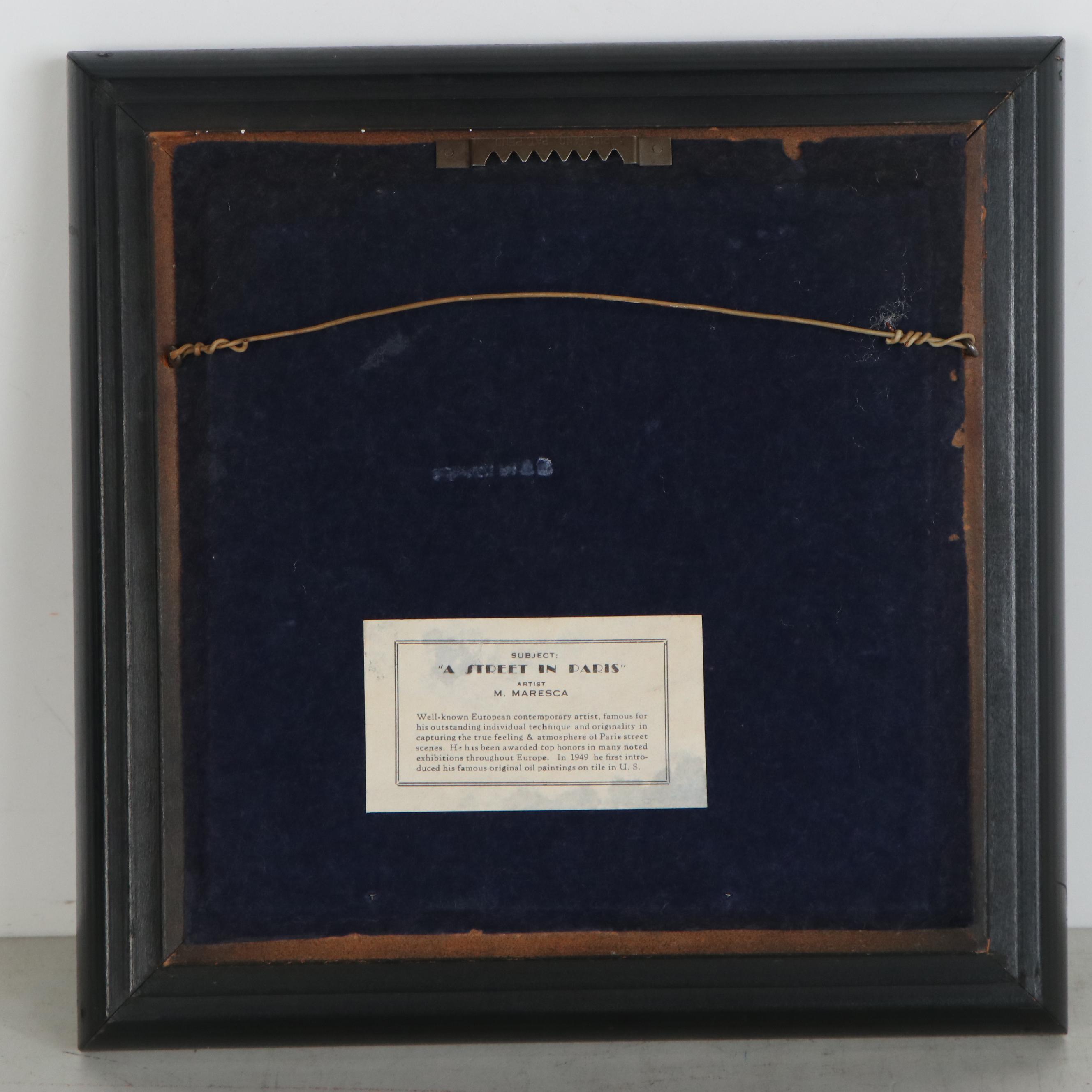 Mario Maresca Oil Painting on Tile of Parisian Bridge, Mid-20th Century