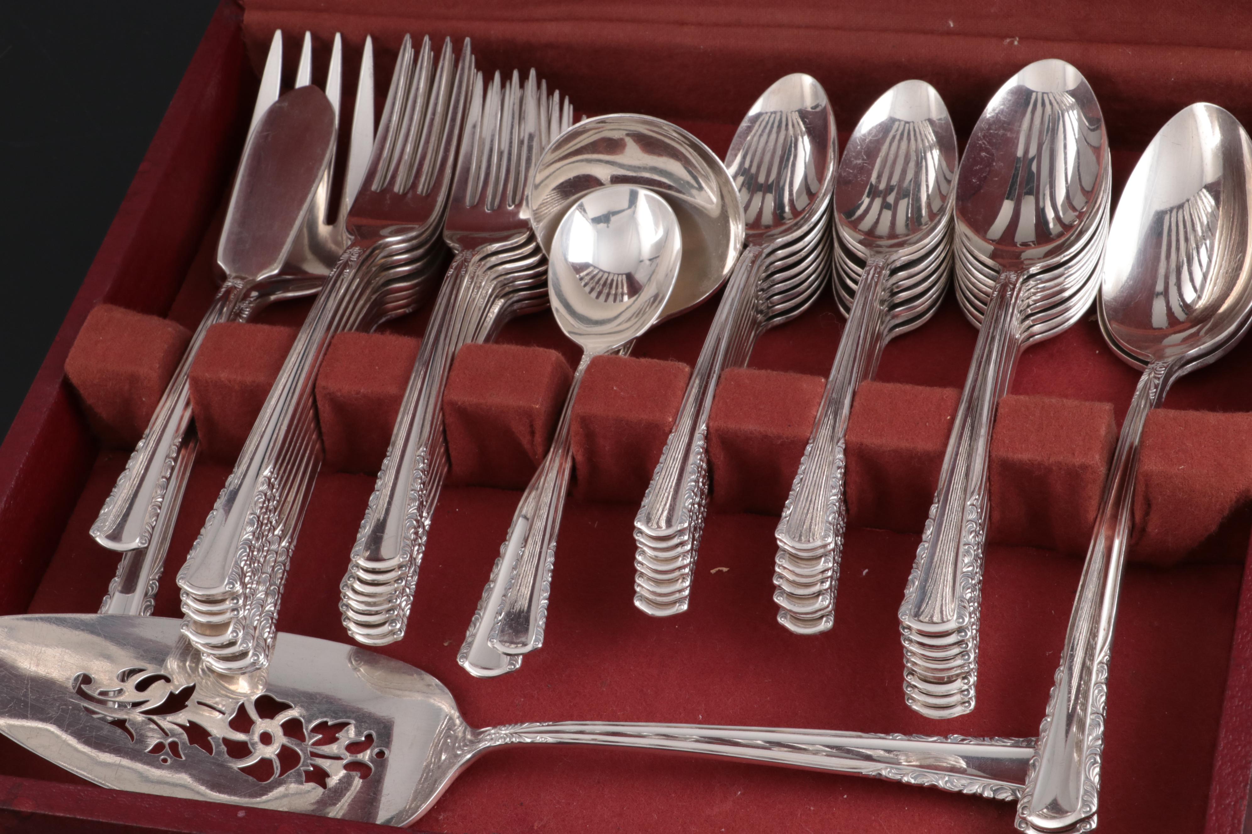 Holmes & Edwards "May Queen" Inlaid Silver Plate Flatware with Chest