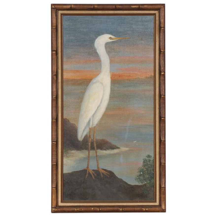 Judie Hurt Oil Painting of Great White Heron, 1984