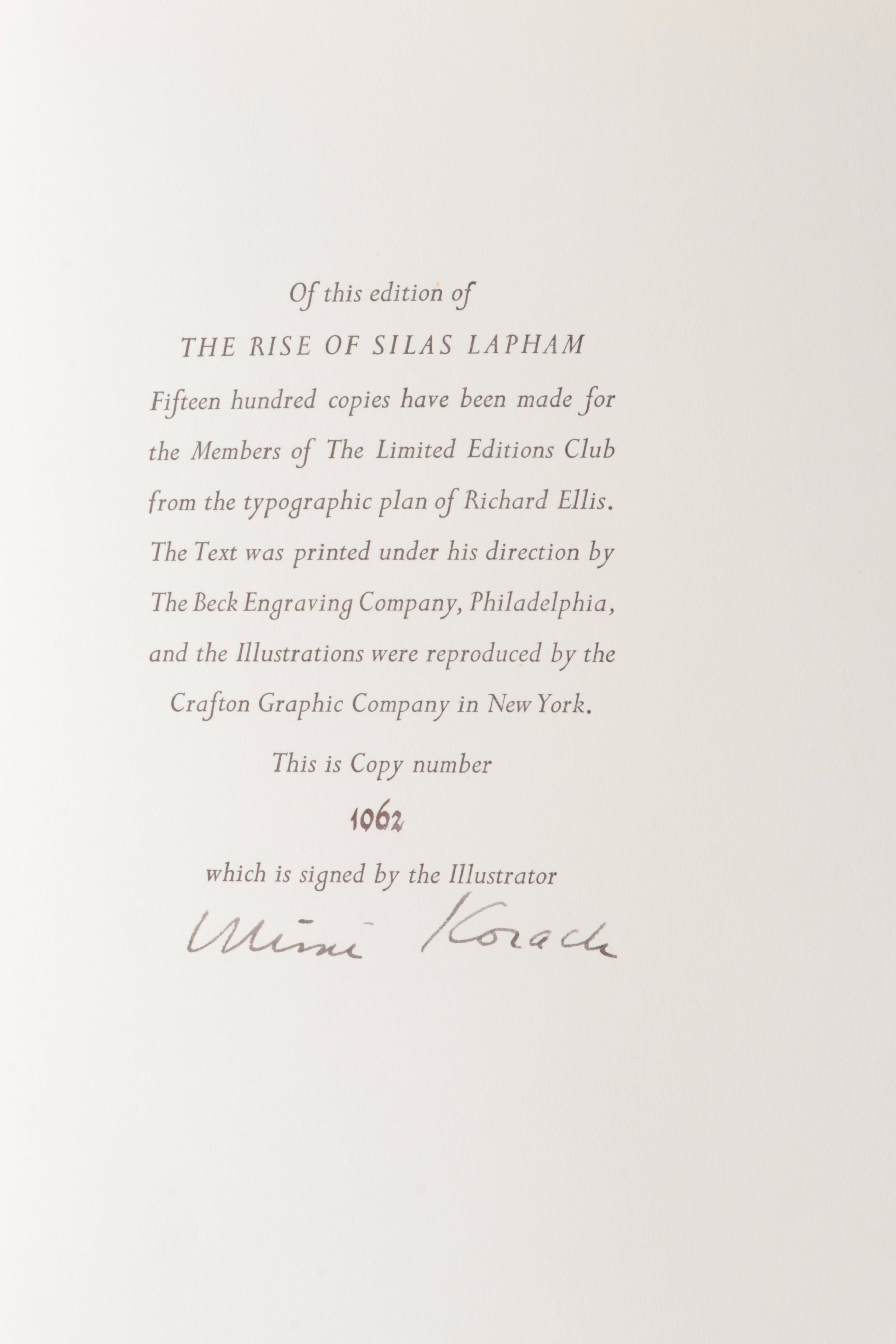 Artist Signed Limited Edition "Les Pensées" and "The Rise of Silas Lapham"