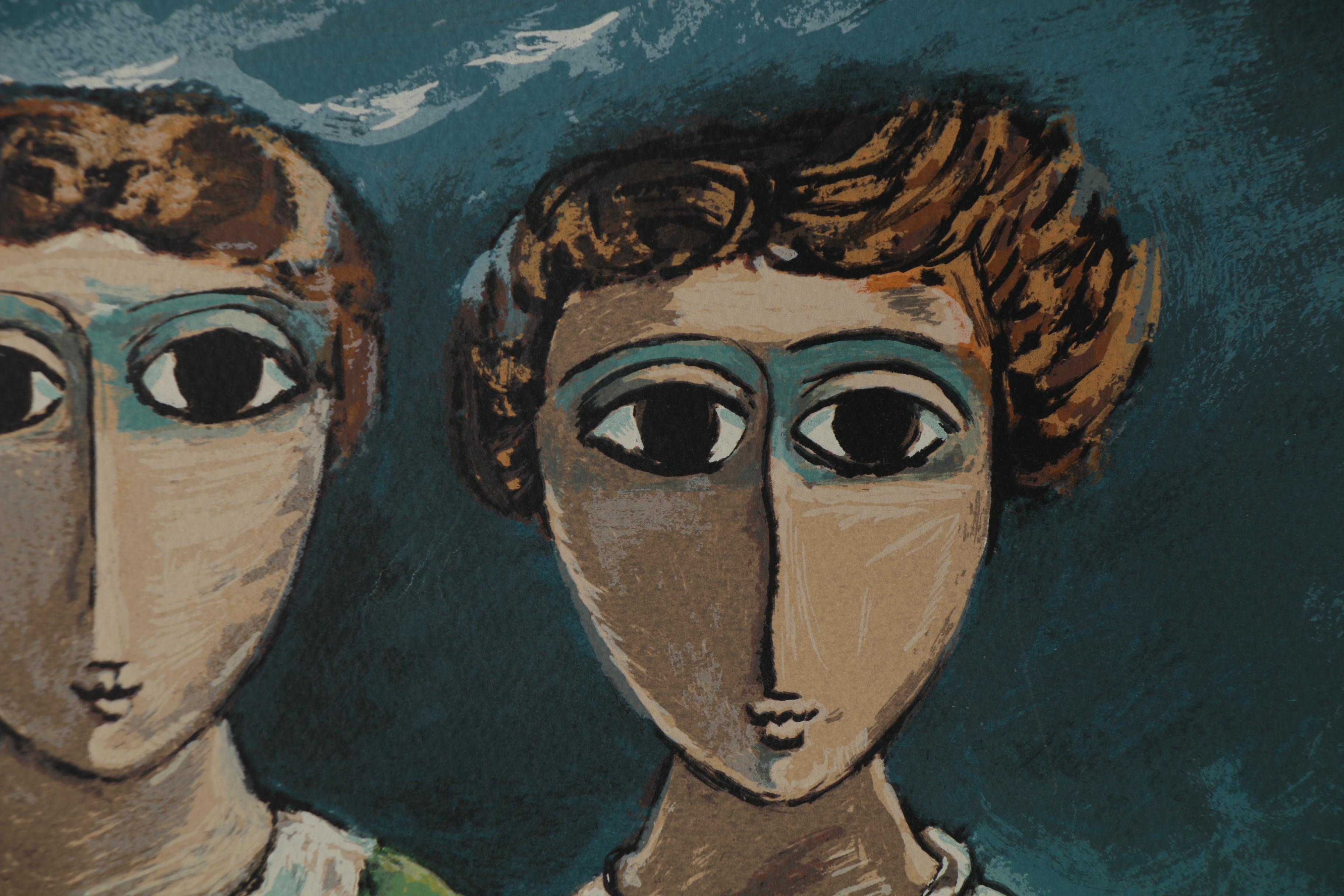 Yosl Bergner Serigraph "Three Girls and Butterfly," Mid-20th Century