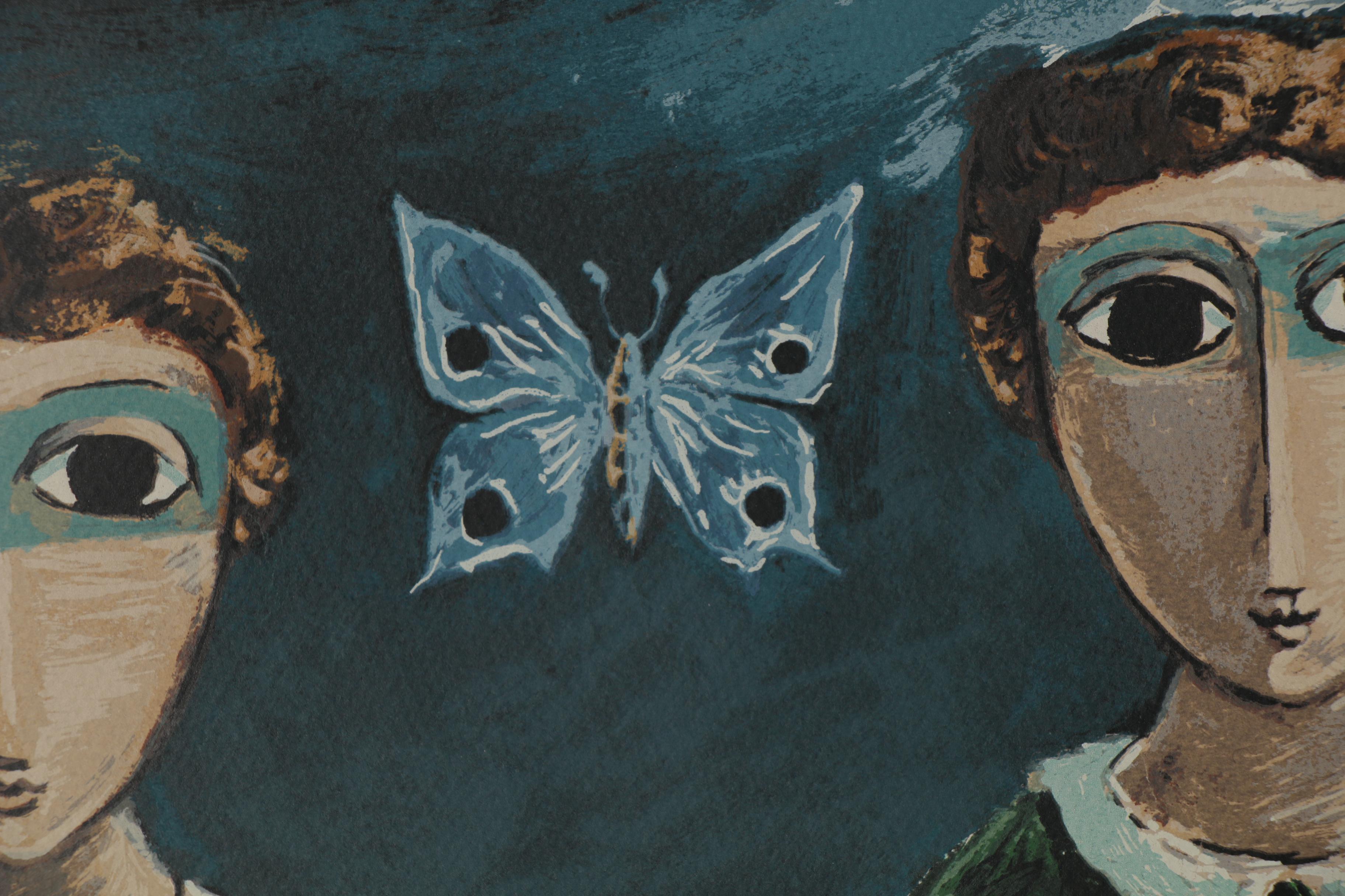 Yosl Bergner Serigraph "Three Girls and Butterfly," Mid-20th Century