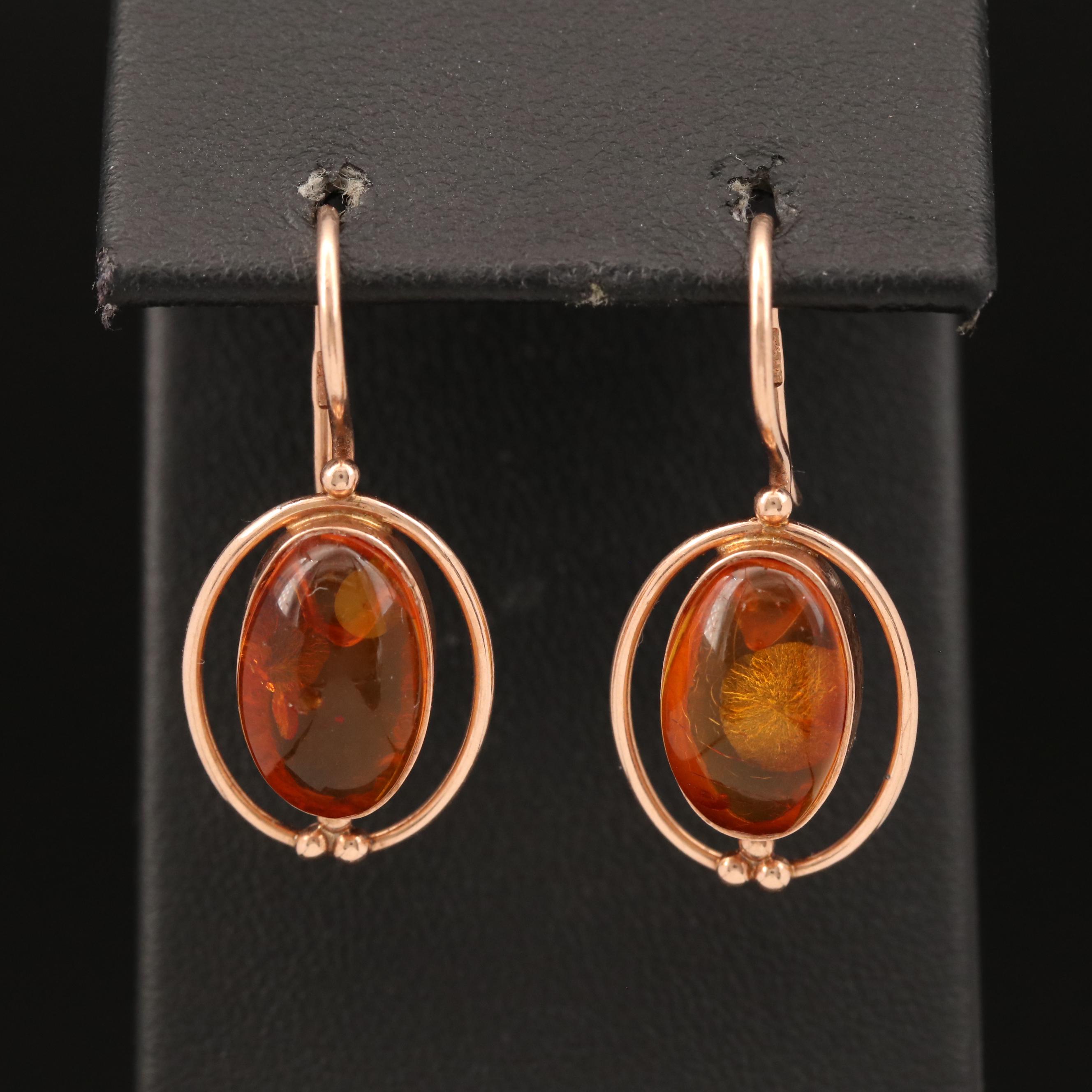 Russian 14K Amber Dangle Earrings