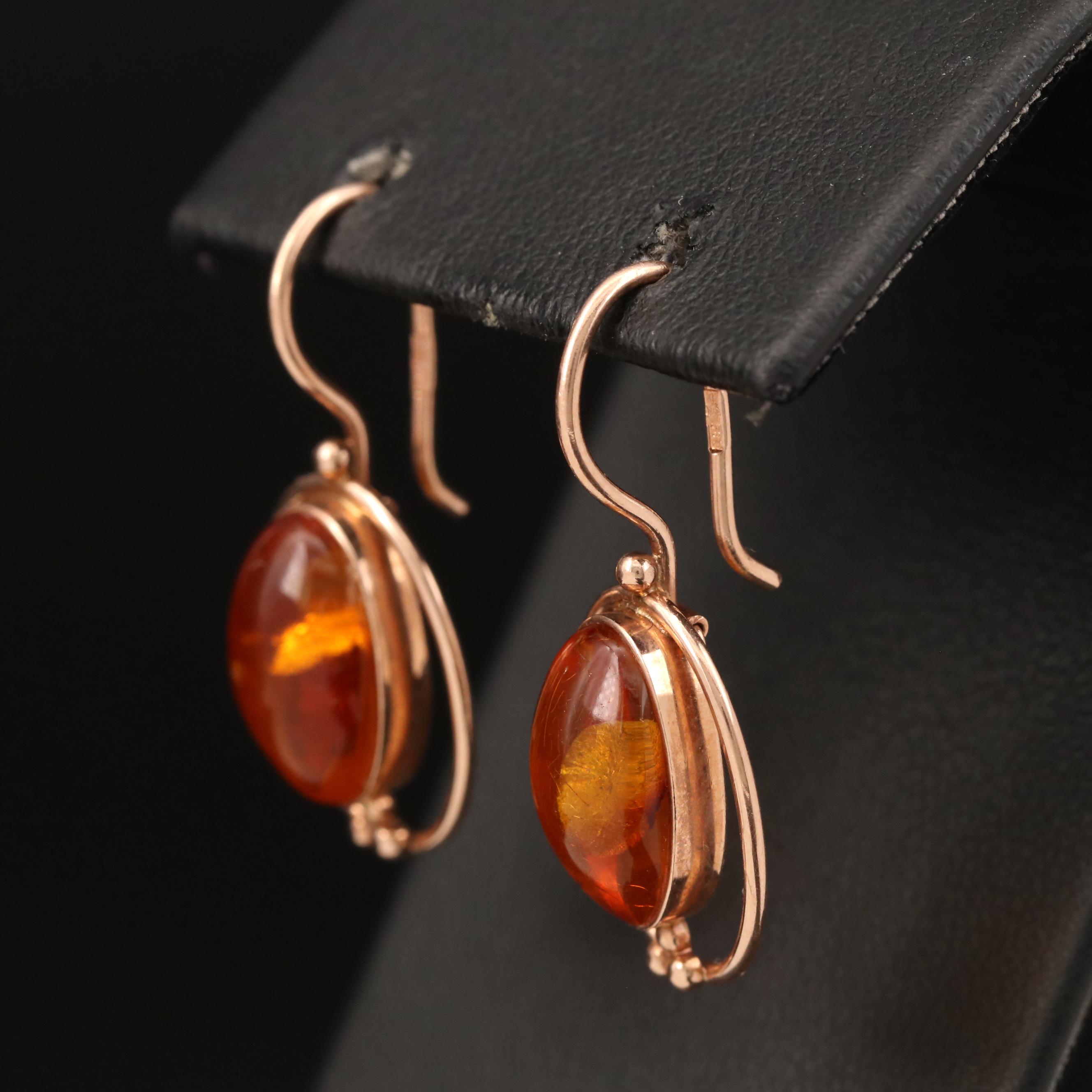 Russian 14K Amber Dangle Earrings
