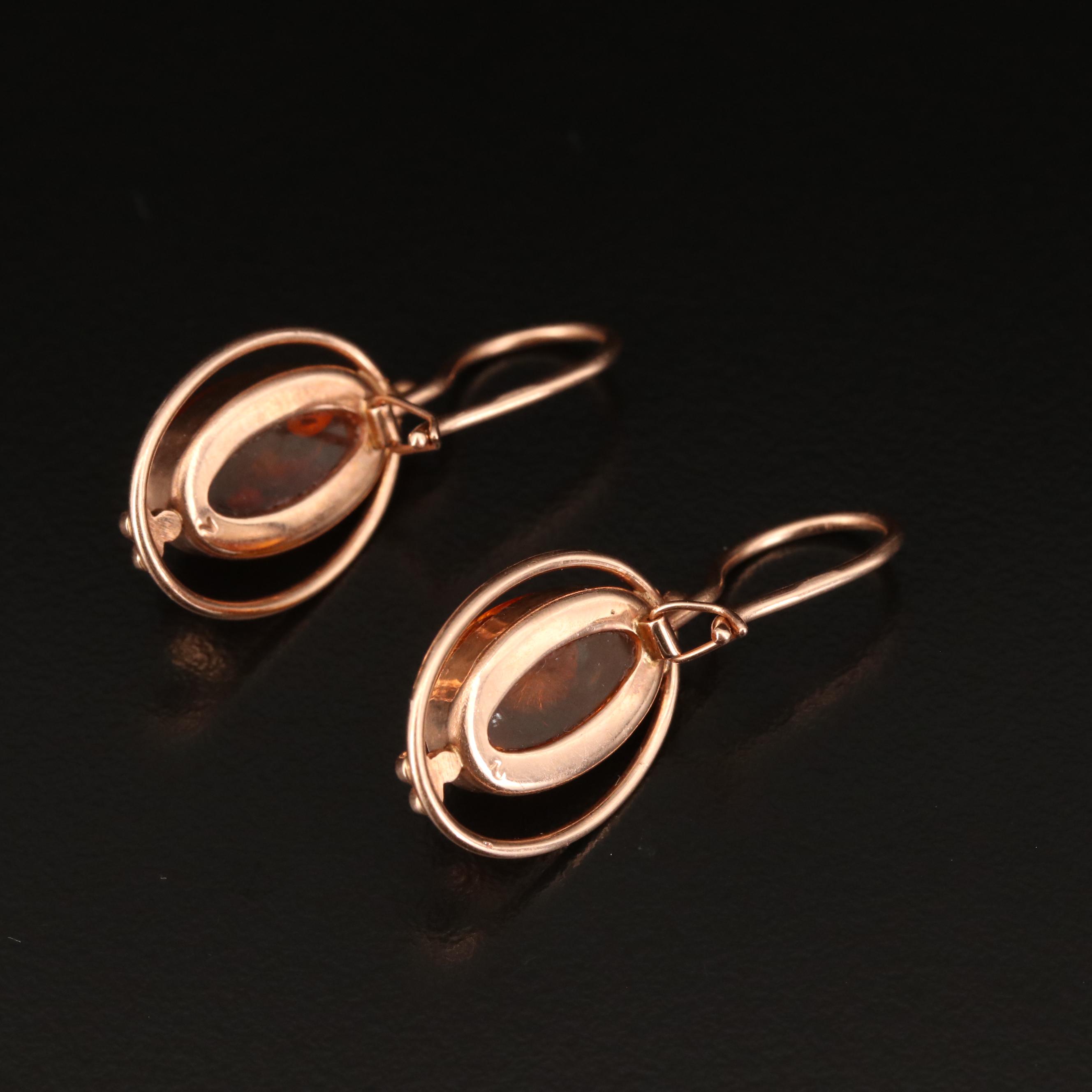 Russian 14K Amber Dangle Earrings