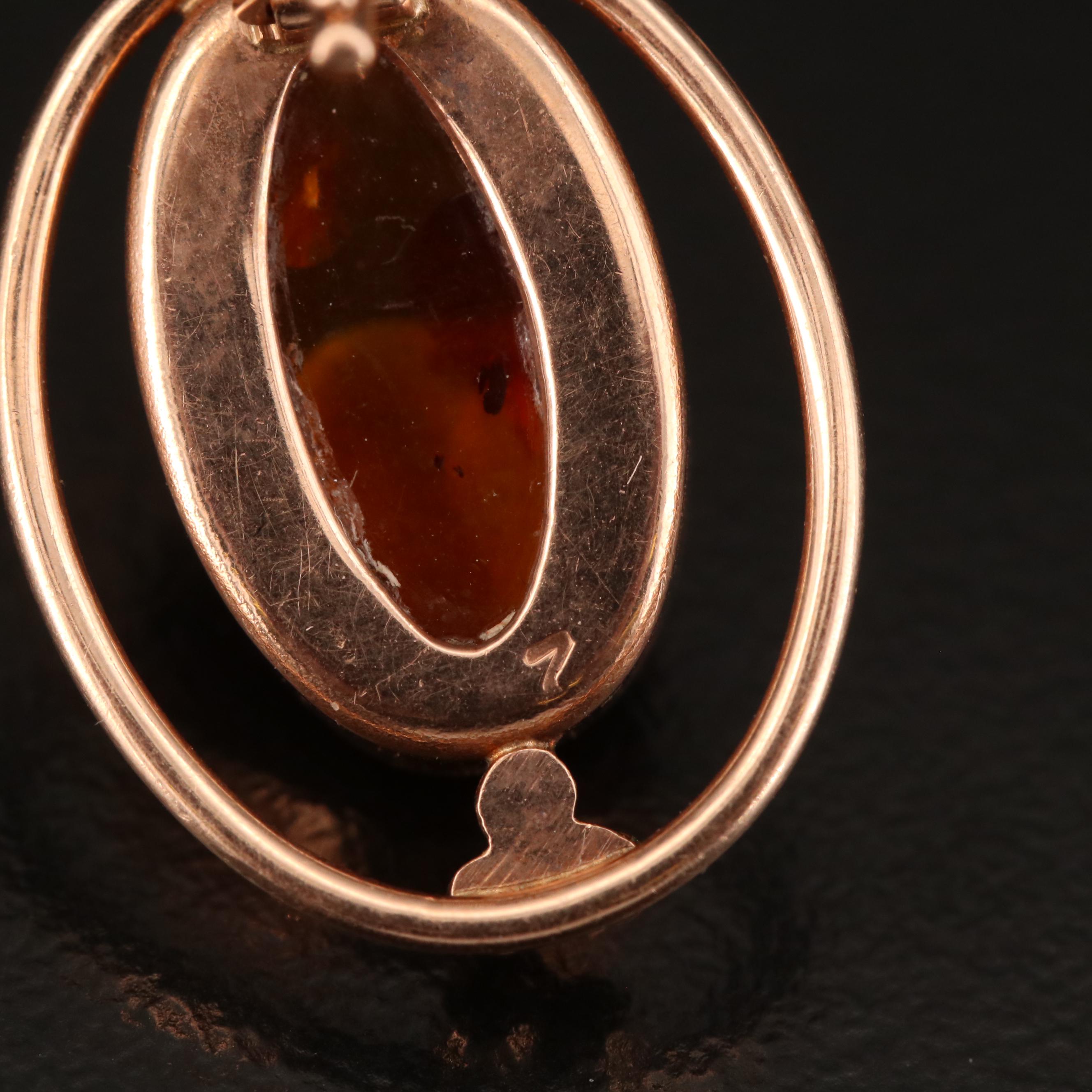 Russian 14K Amber Dangle Earrings