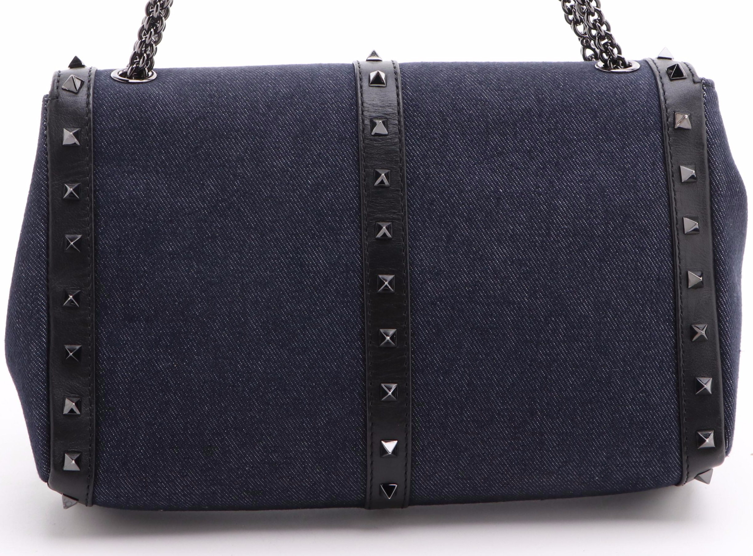 Christian Louboutin Sweet Charity Spike Studded Denim and Leather Shoulder Bag