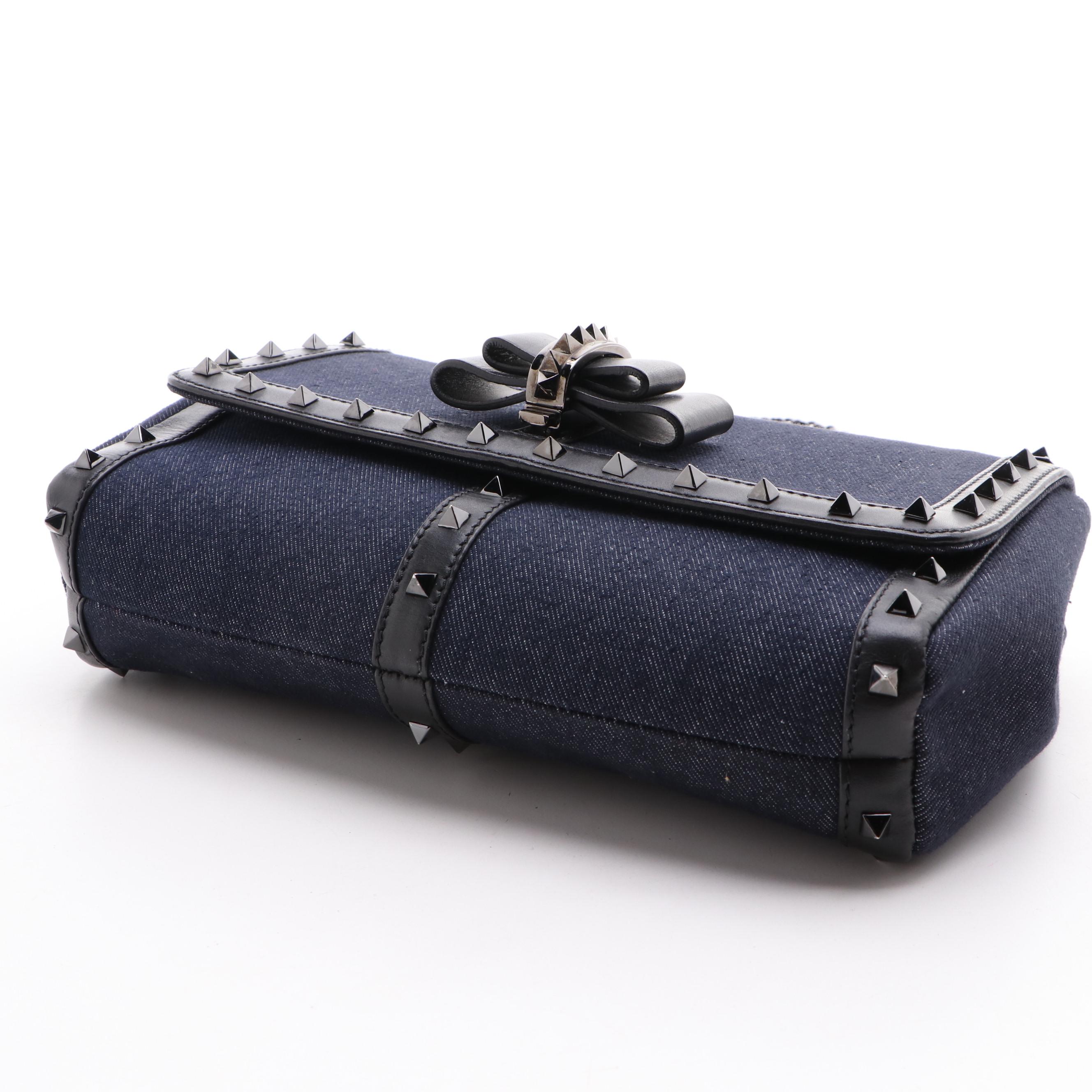 Christian Louboutin Sweet Charity Spike Studded Denim and Leather Shoulder Bag