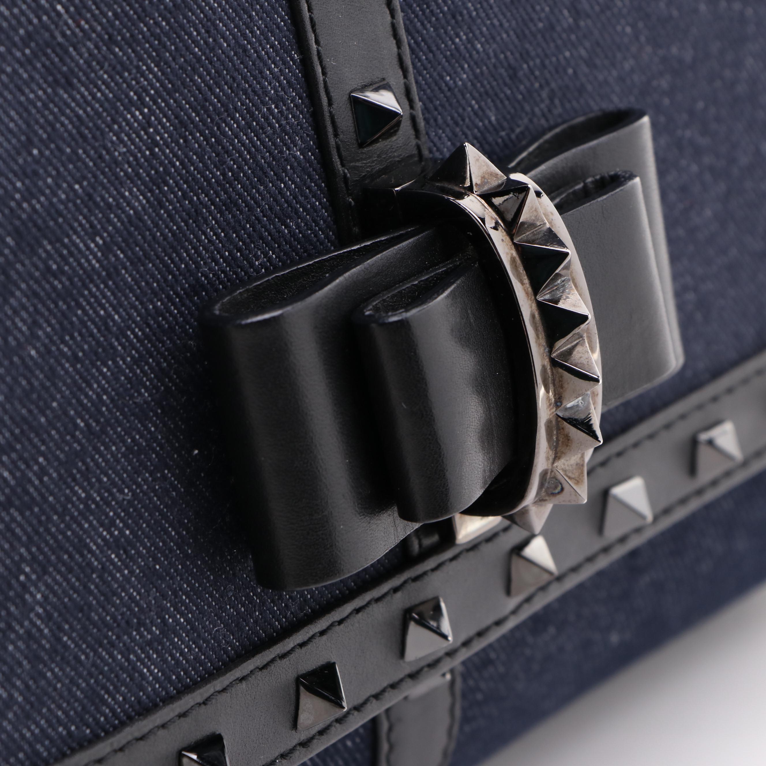 Christian Louboutin Sweet Charity Spike Studded Denim and Leather Shoulder Bag