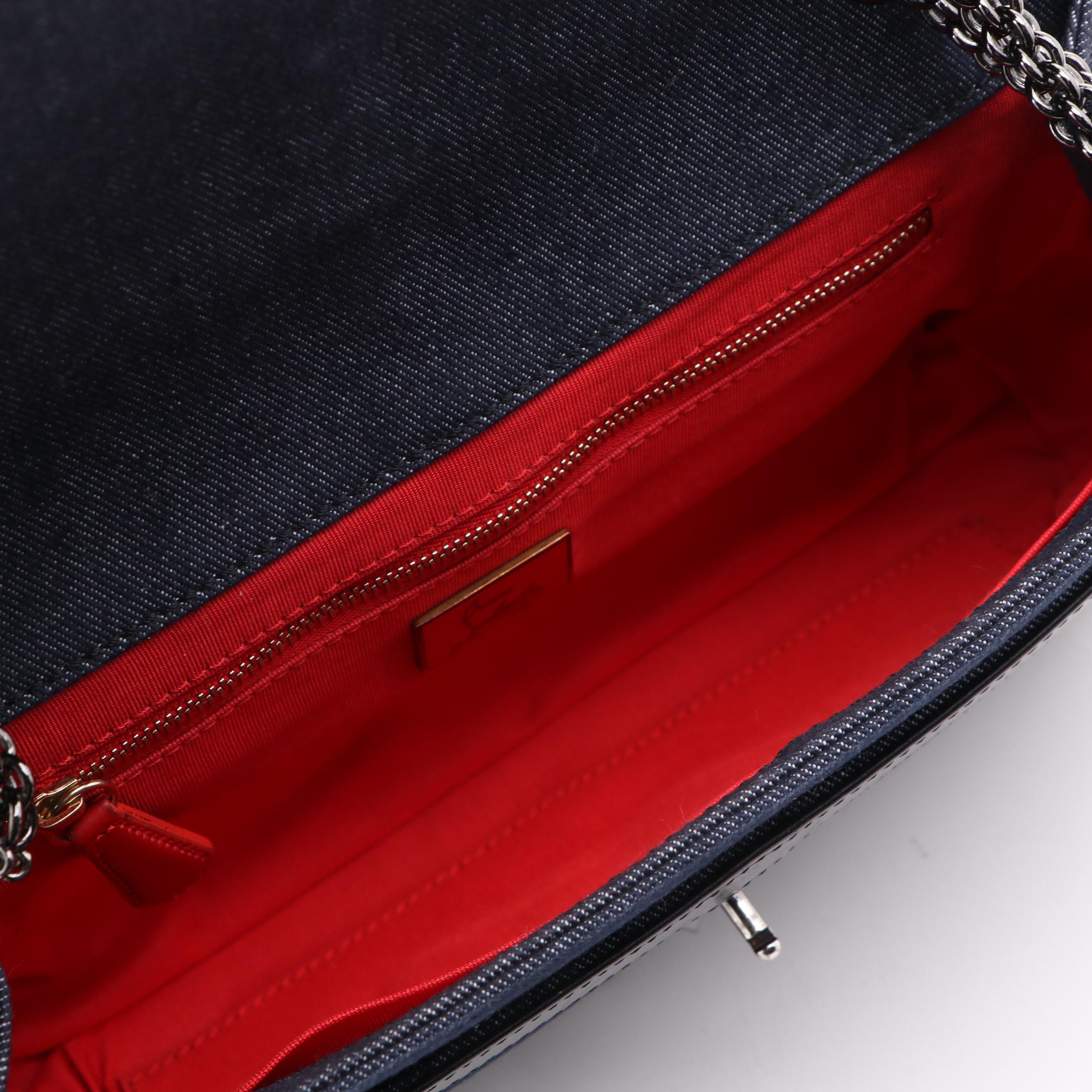 Christian Louboutin Sweet Charity Spike Studded Denim and Leather Shoulder Bag