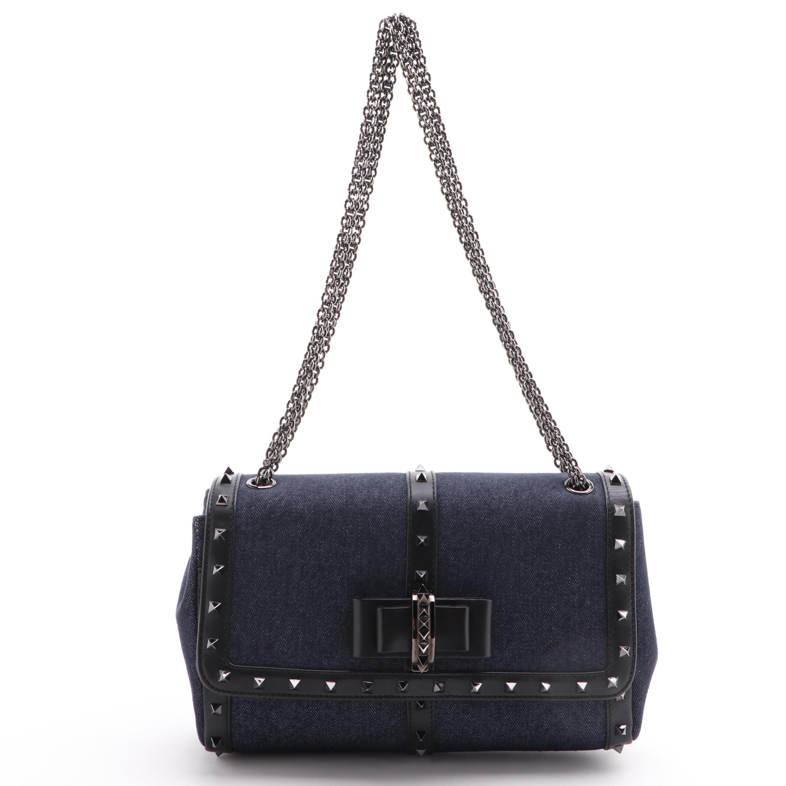 Christian Louboutin Sweet Charity Spike Studded Denim and Leather Shoulder Bag