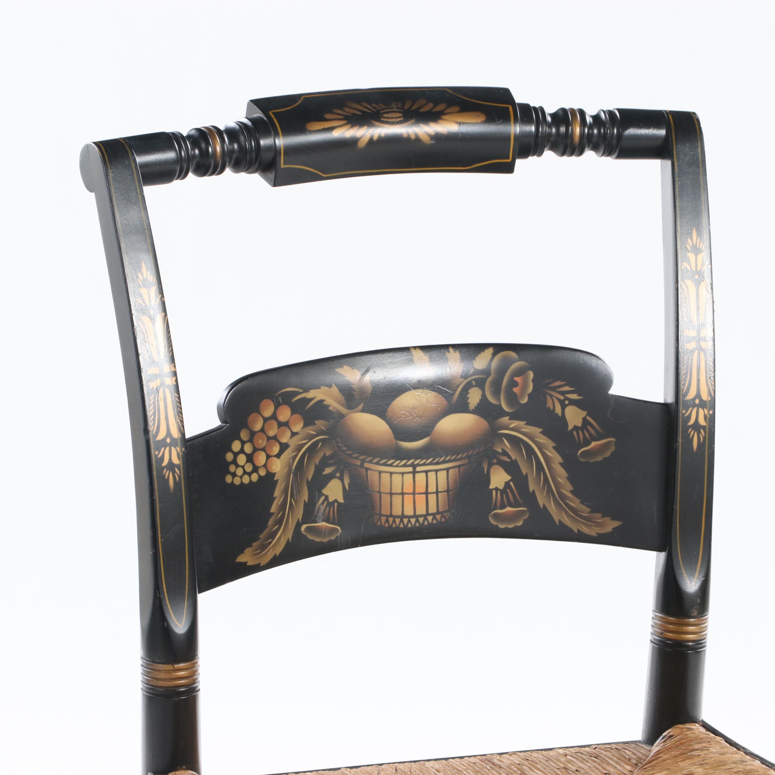 Lambert Hitchcock Ebonized and Stenciled Rush Seat Side Chair