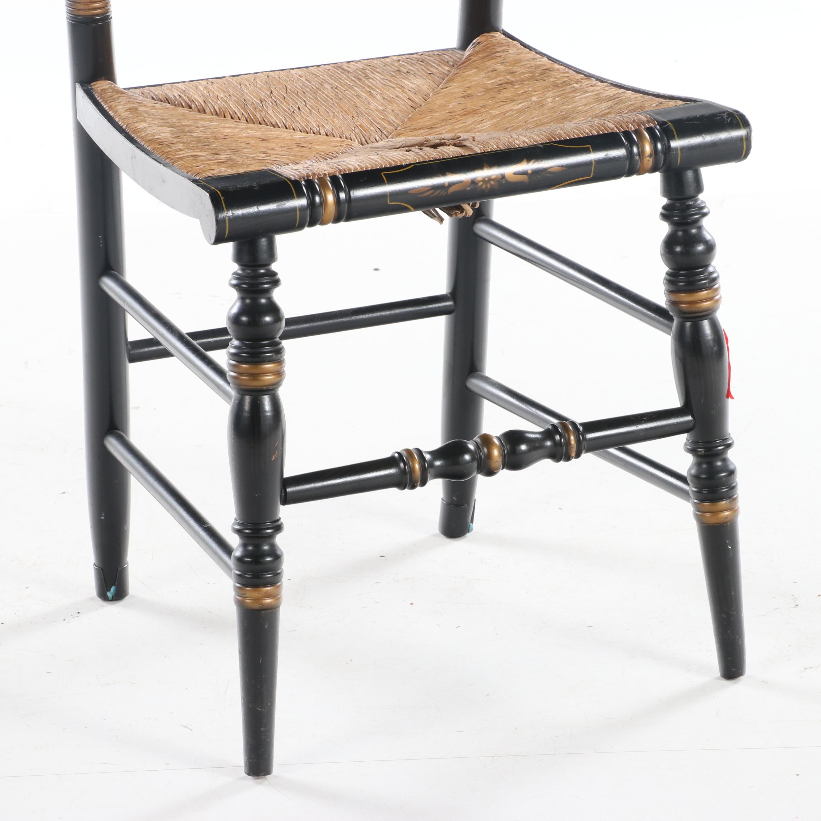 Lambert Hitchcock Ebonized and Stenciled Rush Seat Side Chair