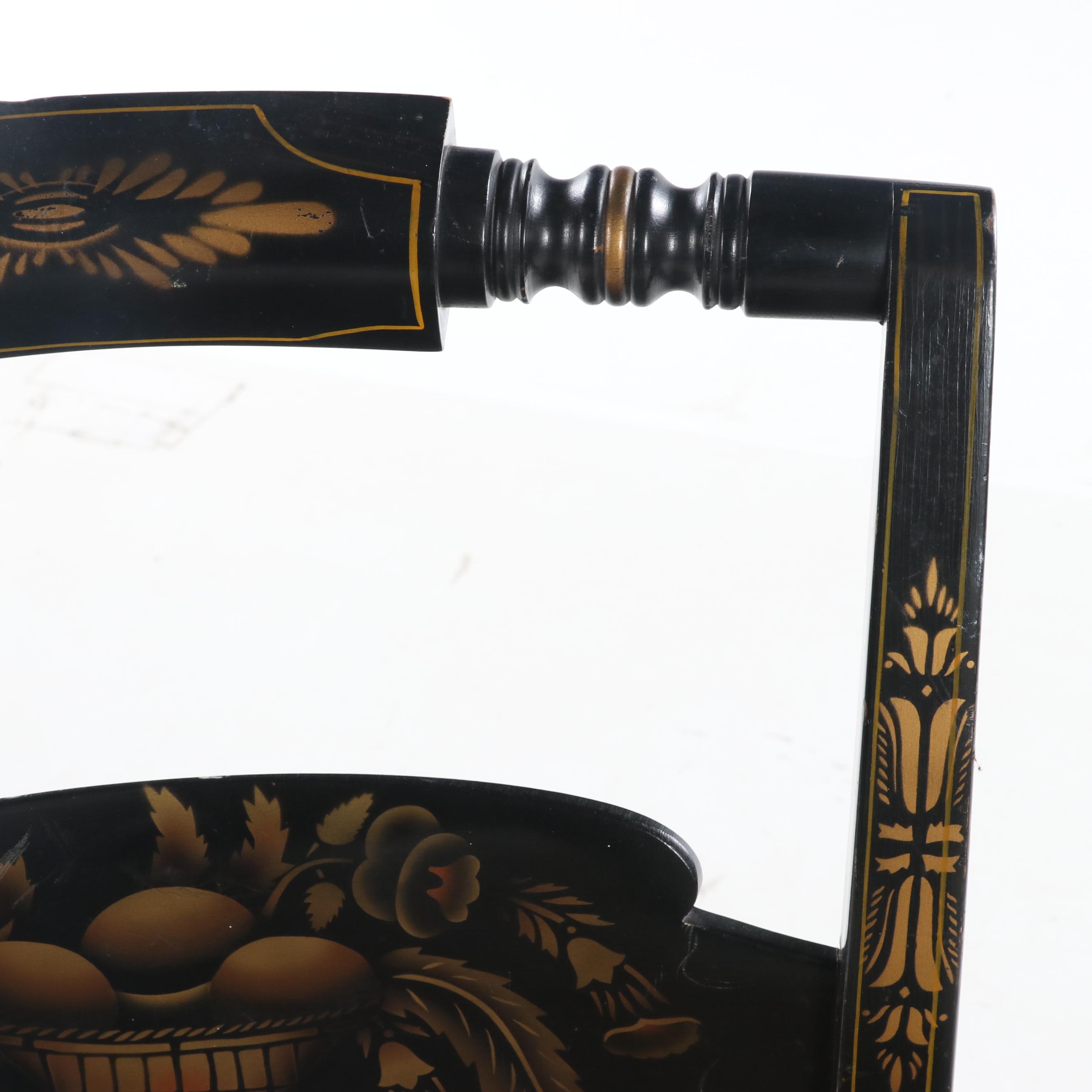 Lambert Hitchcock Ebonized and Stenciled Rush Seat Side Chair