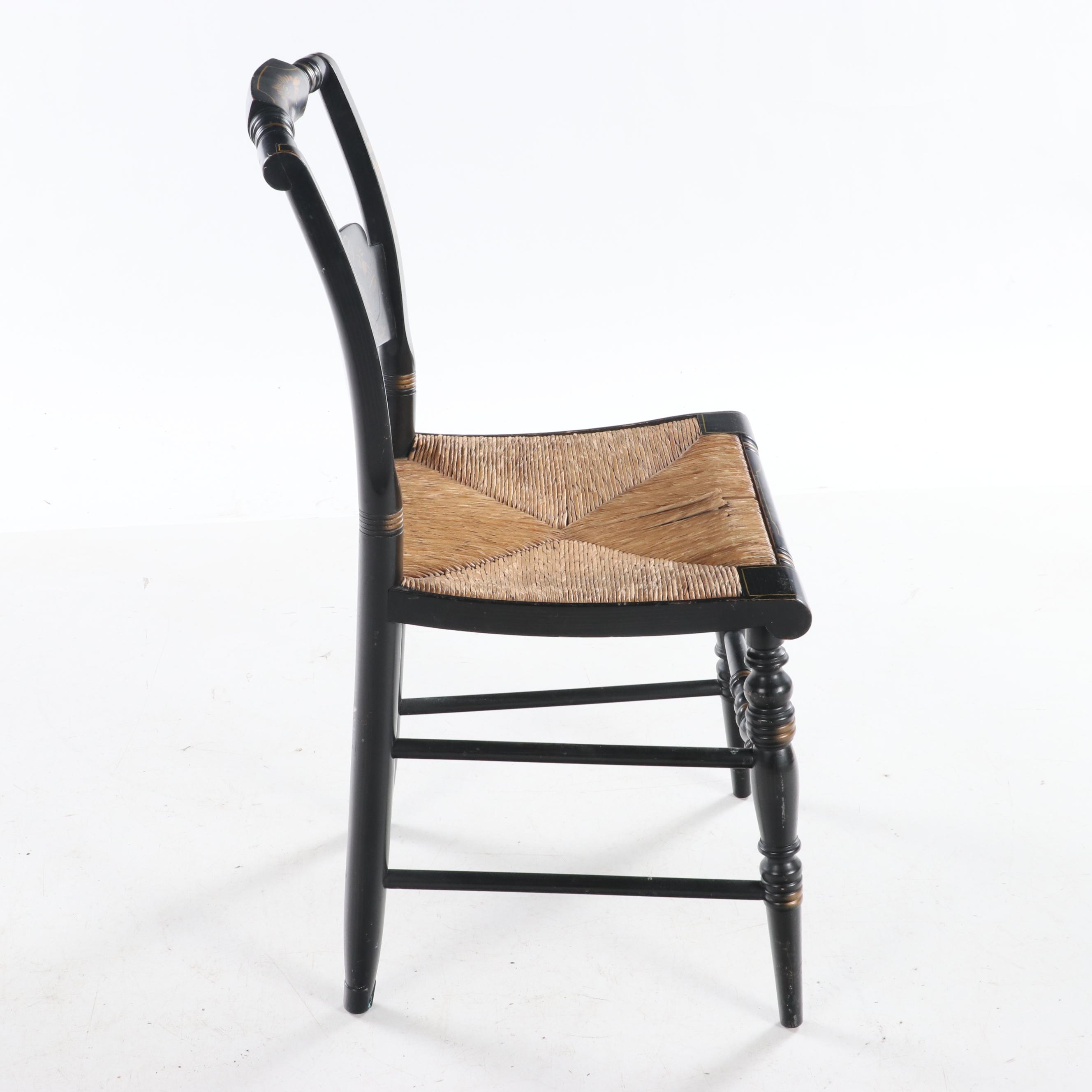 Lambert Hitchcock Ebonized and Stenciled Rush Seat Side Chair