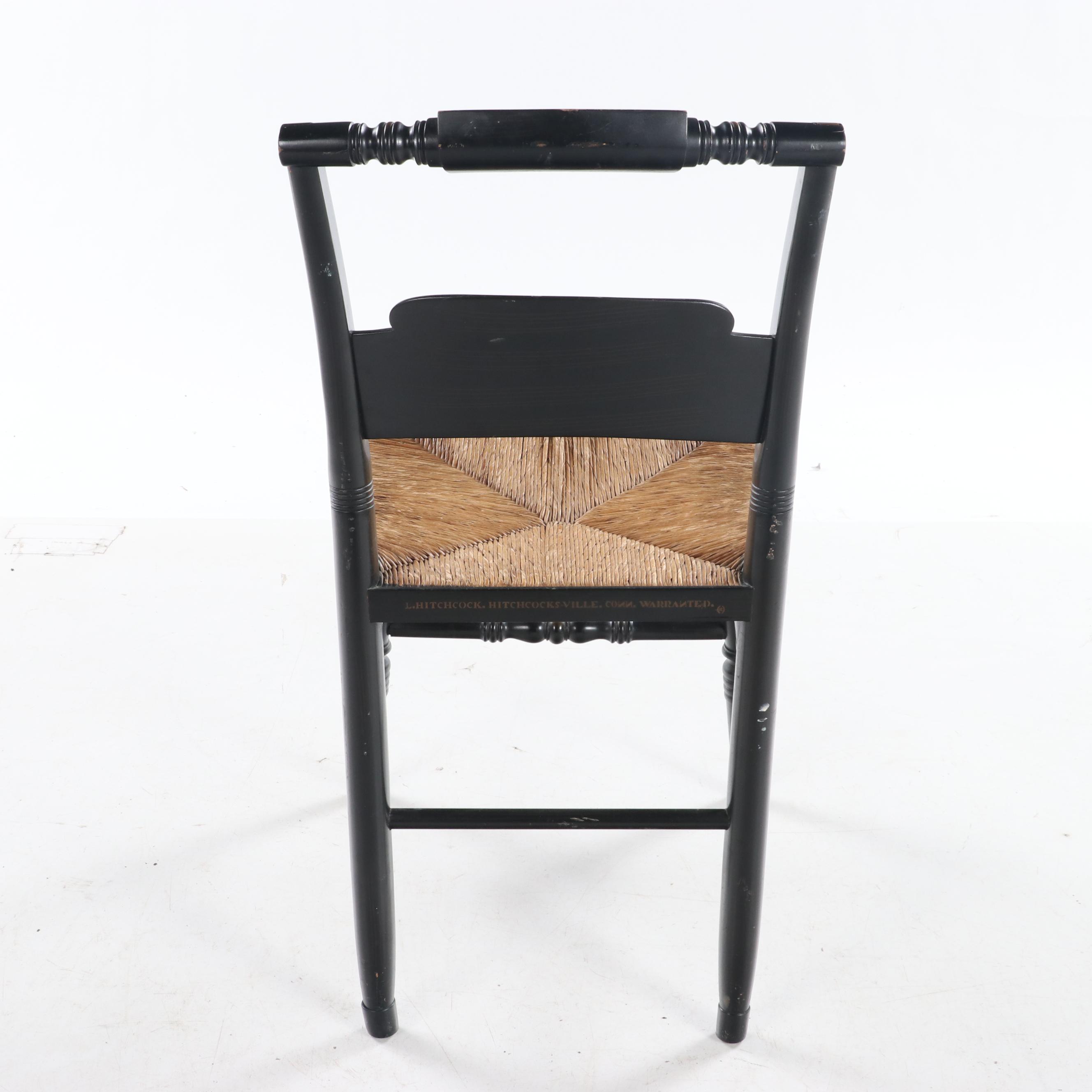 Lambert Hitchcock Ebonized and Stenciled Rush Seat Side Chair