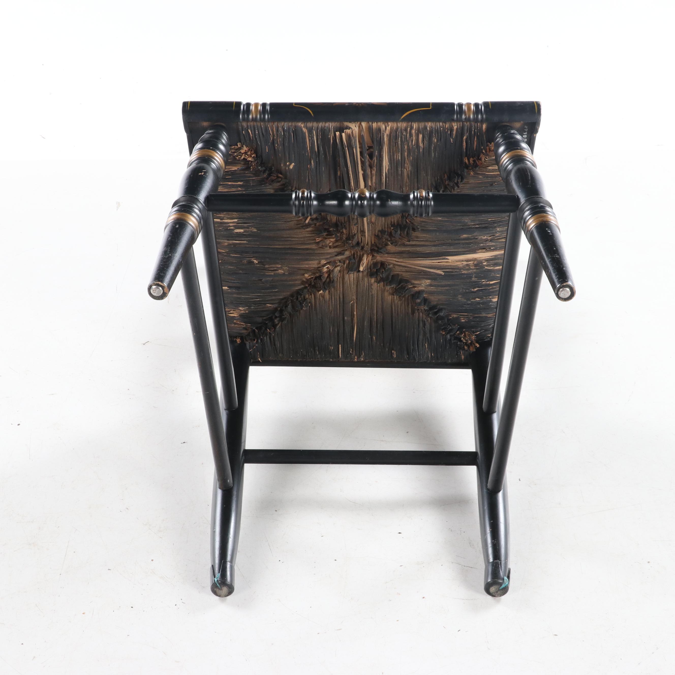 Lambert Hitchcock Ebonized and Stenciled Rush Seat Side Chair
