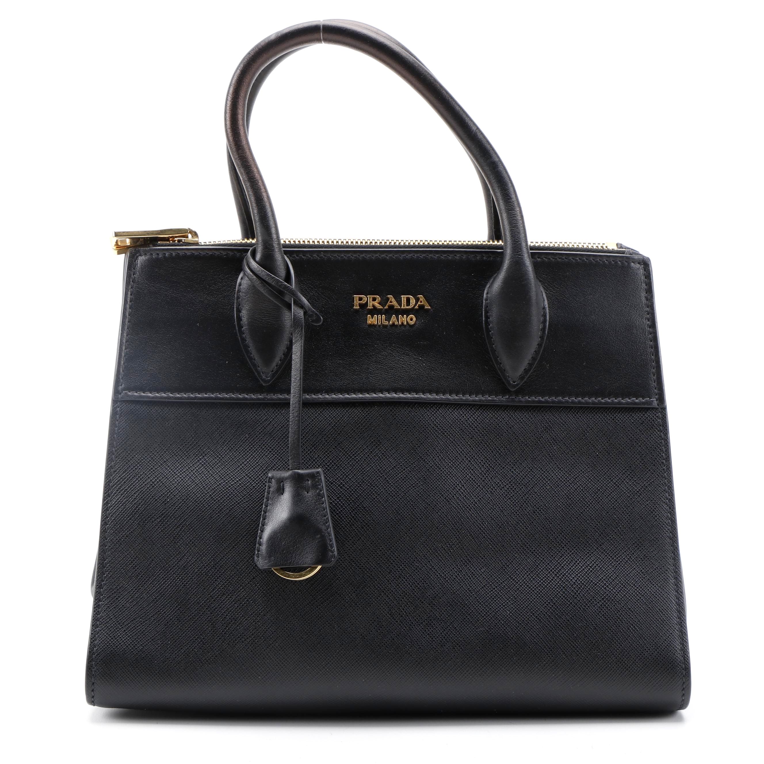 Prada Small Paradigme Tote in Black Saffiano Leather