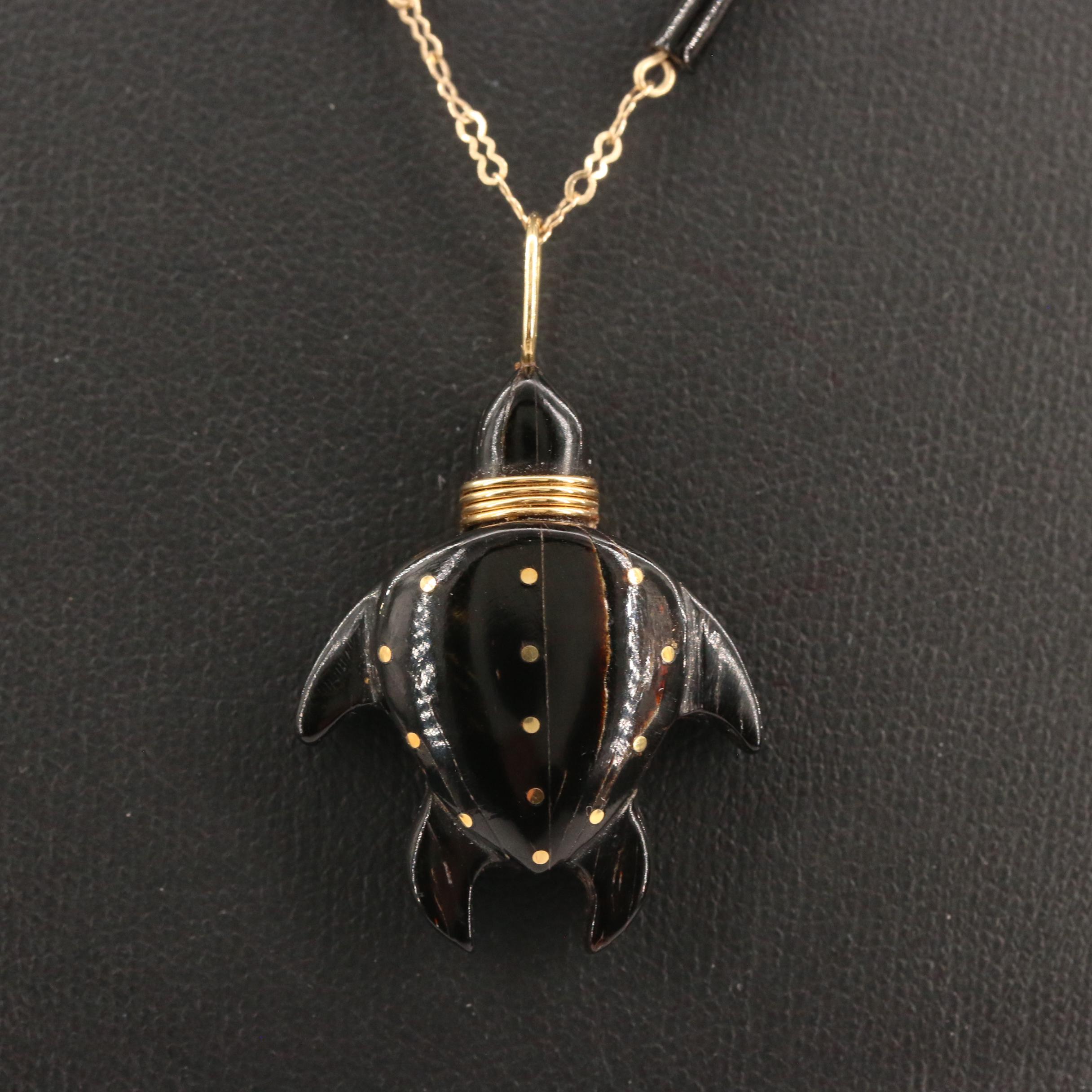 Bernard K Passman 14K and 18K Carved Coral Turtle Necklace