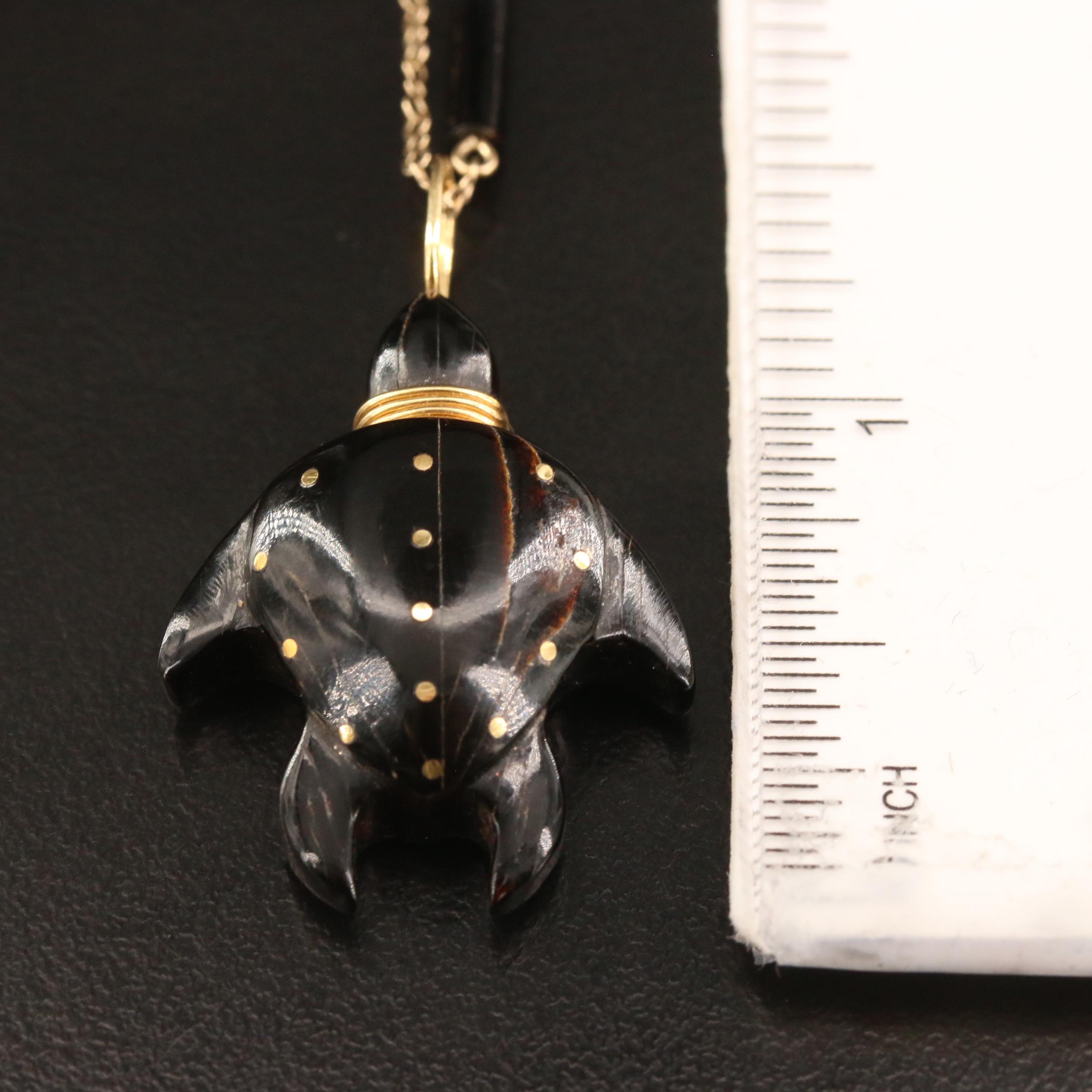 Bernard K Passman 14K and 18K Carved Coral Turtle Necklace