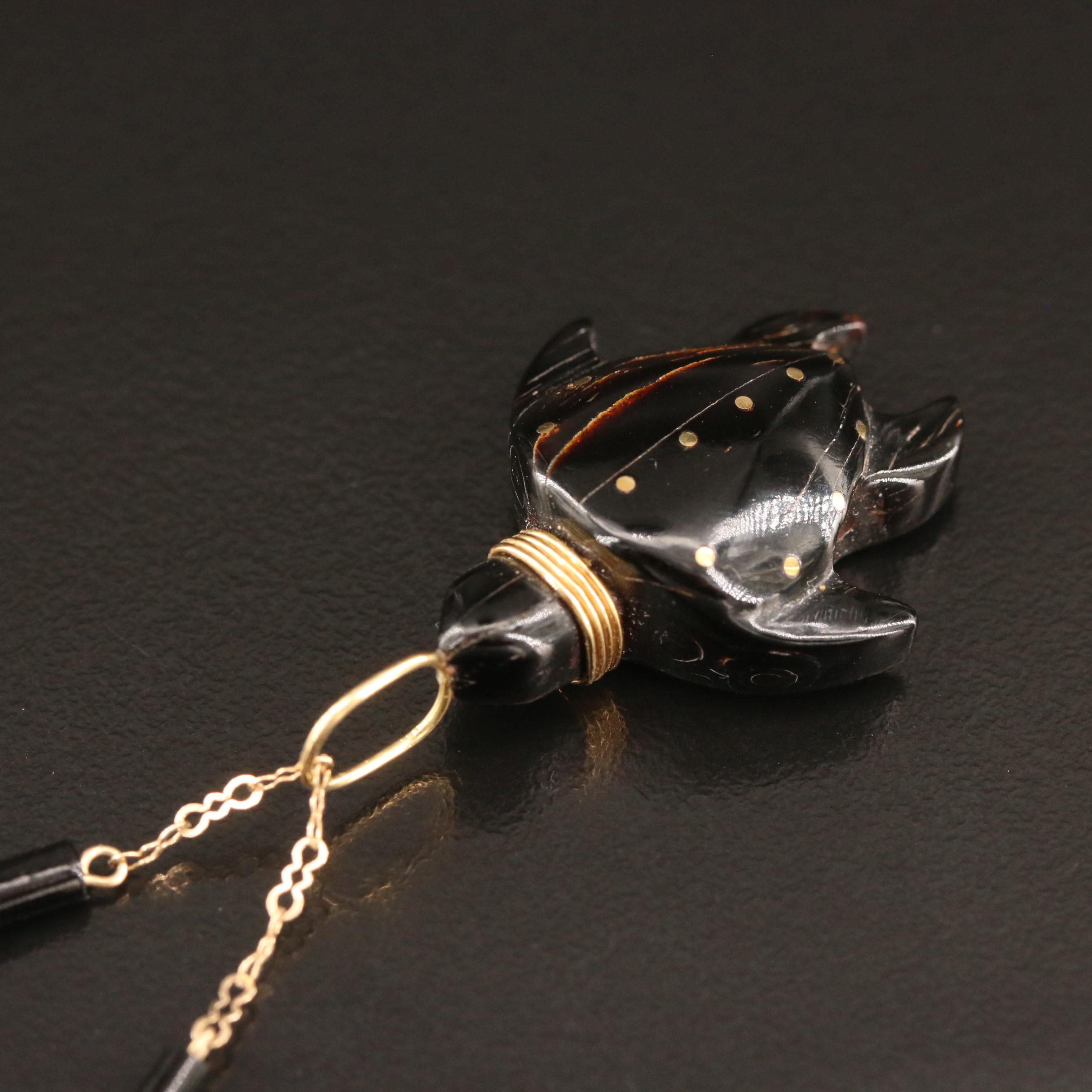 Bernard K Passman 14K and 18K Carved Coral Turtle Necklace