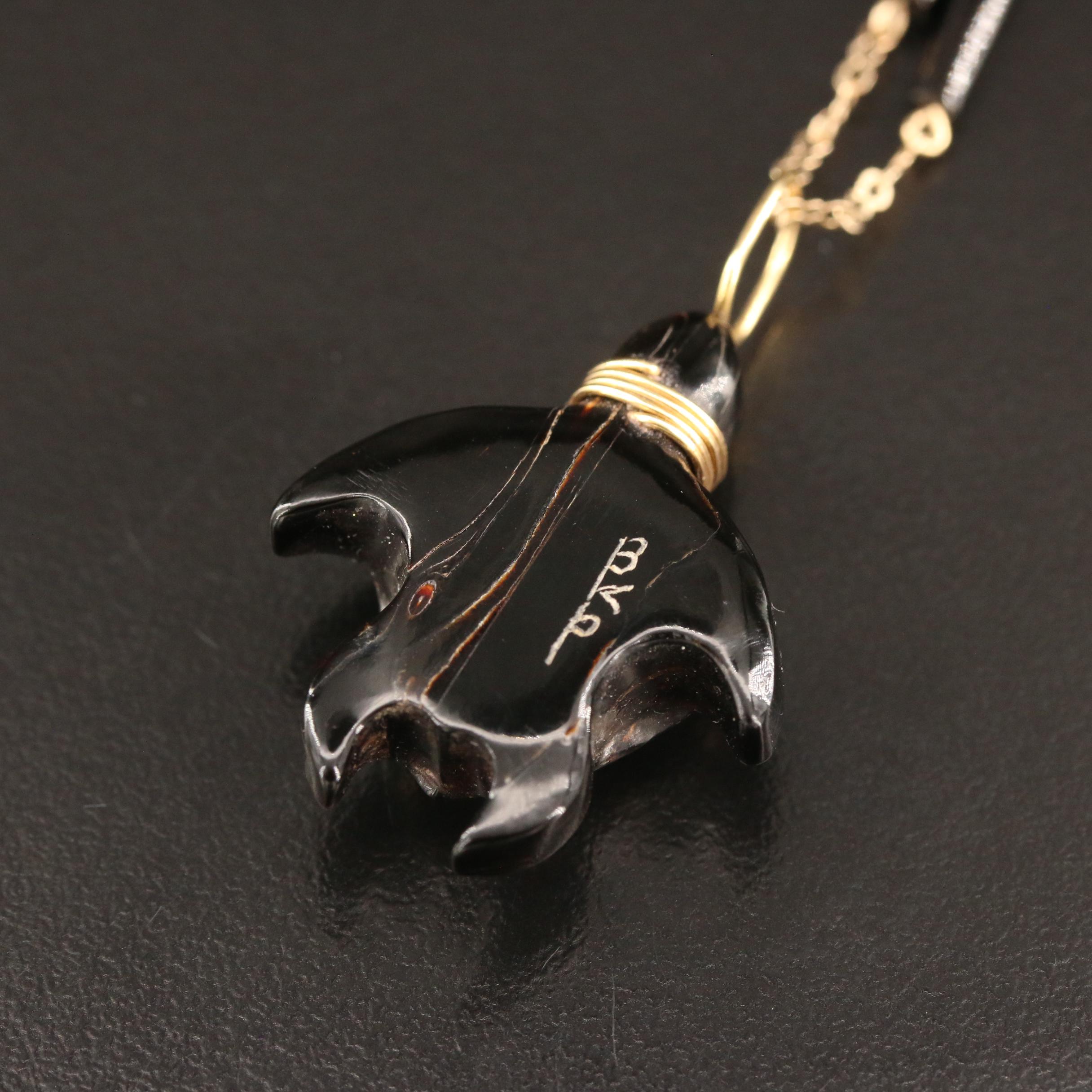 Bernard K Passman 14K and 18K Carved Coral Turtle Necklace