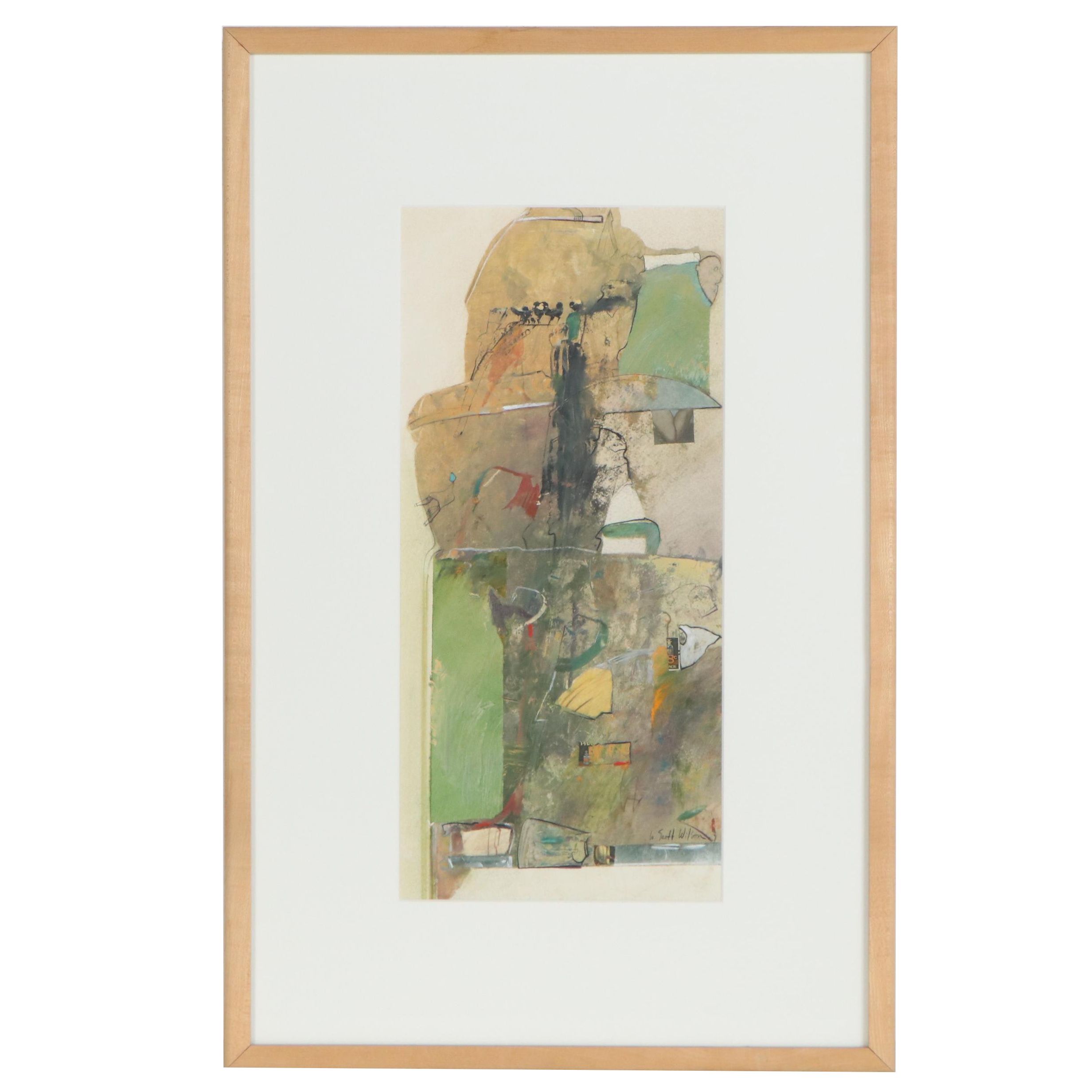 W. Scott Wilson Abstract Watercolor Painting with Paper Collage