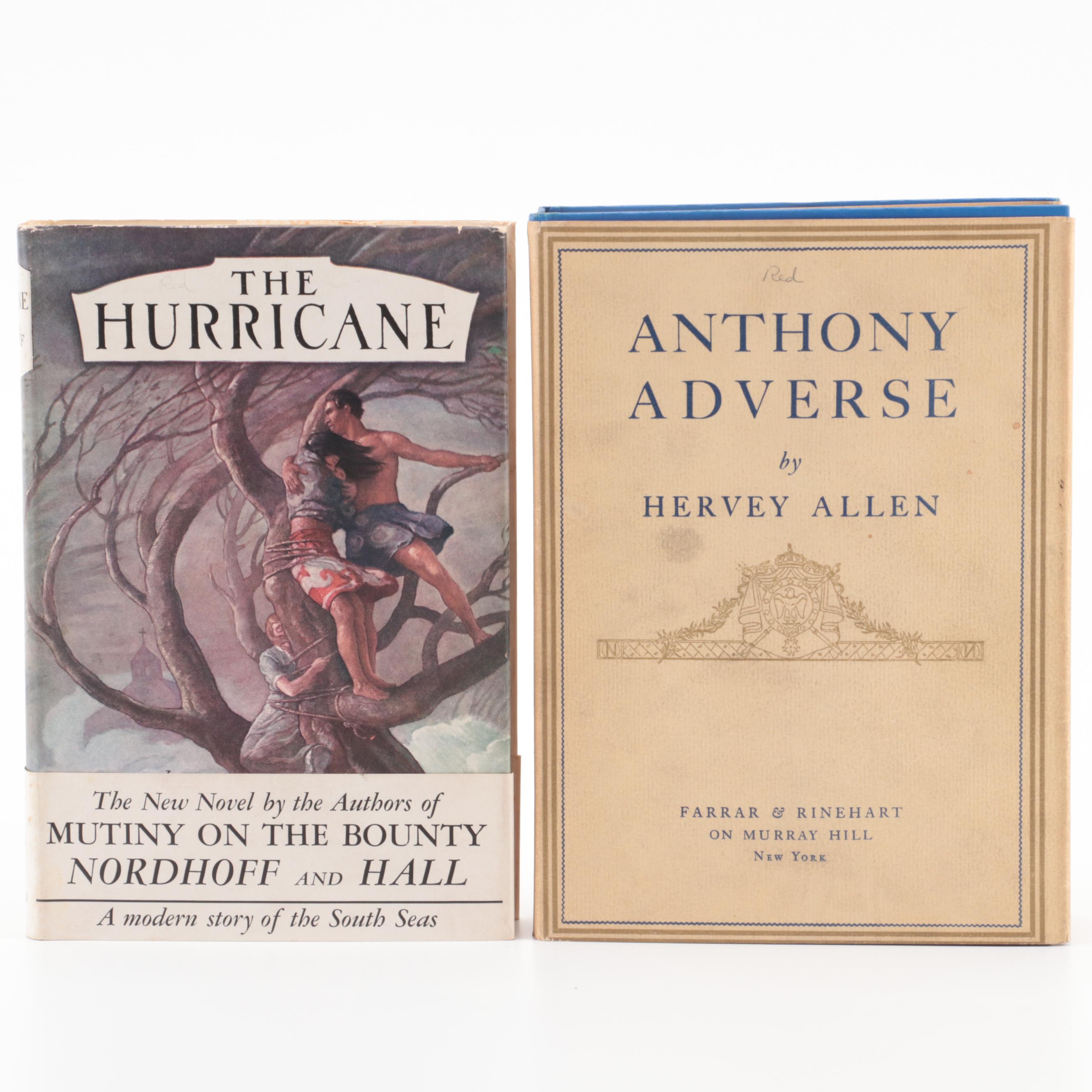 First Edition "Hurricane" by Nordhoff and Hall and "Anthony Adverse" by Allen