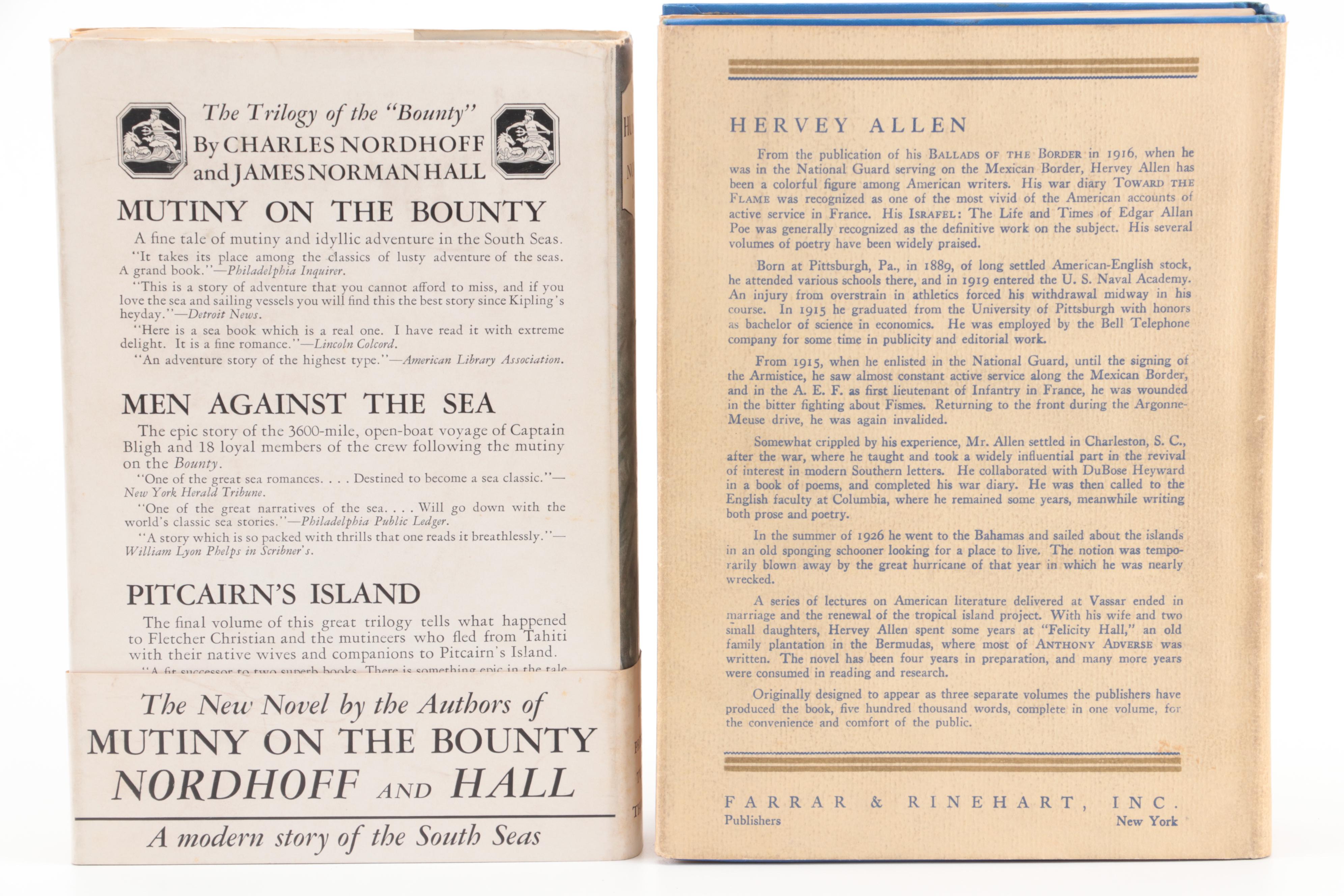First Edition "Hurricane" by Nordhoff and Hall and "Anthony Adverse" by Allen
