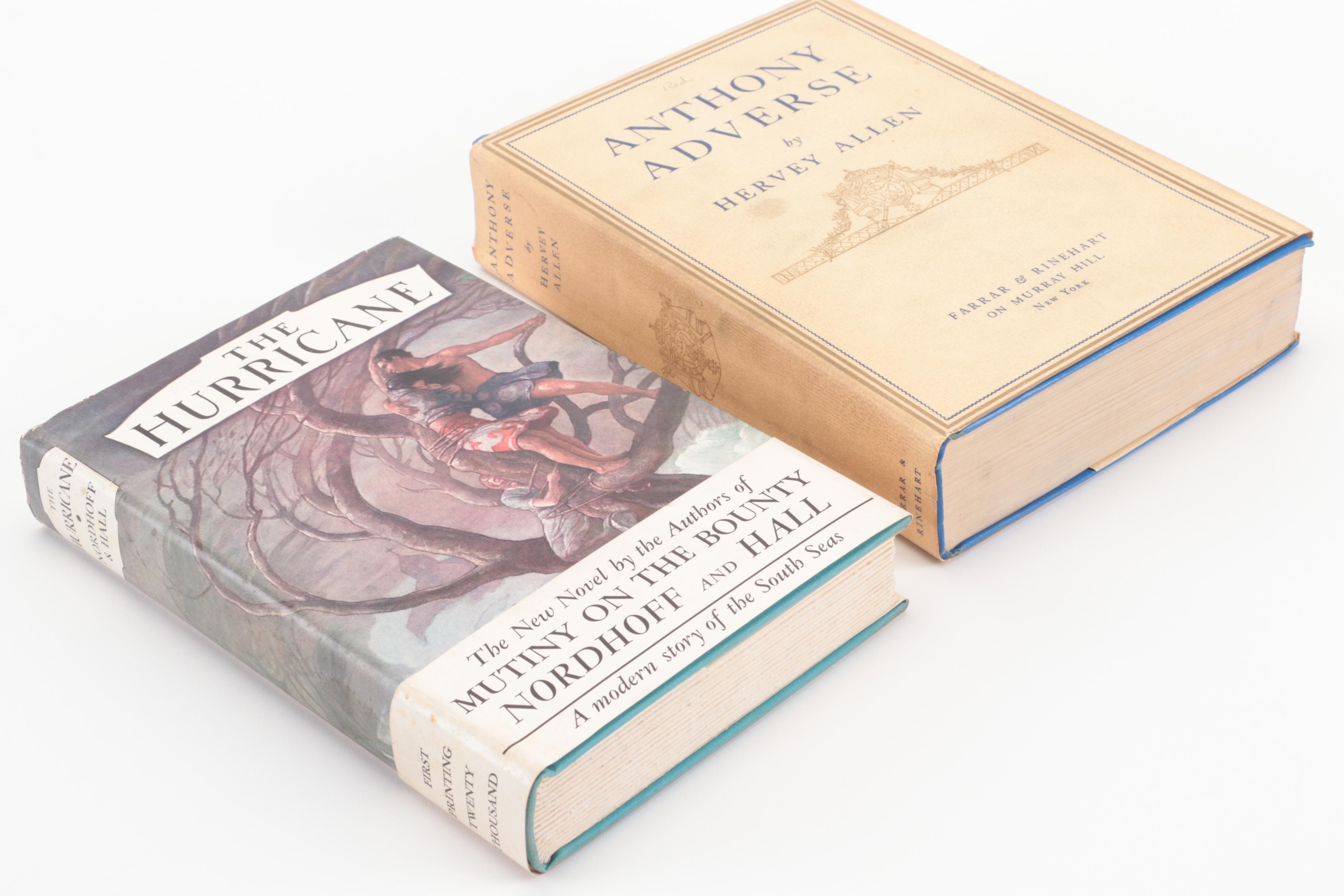 First Edition "Hurricane" by Nordhoff and Hall and "Anthony Adverse" by Allen