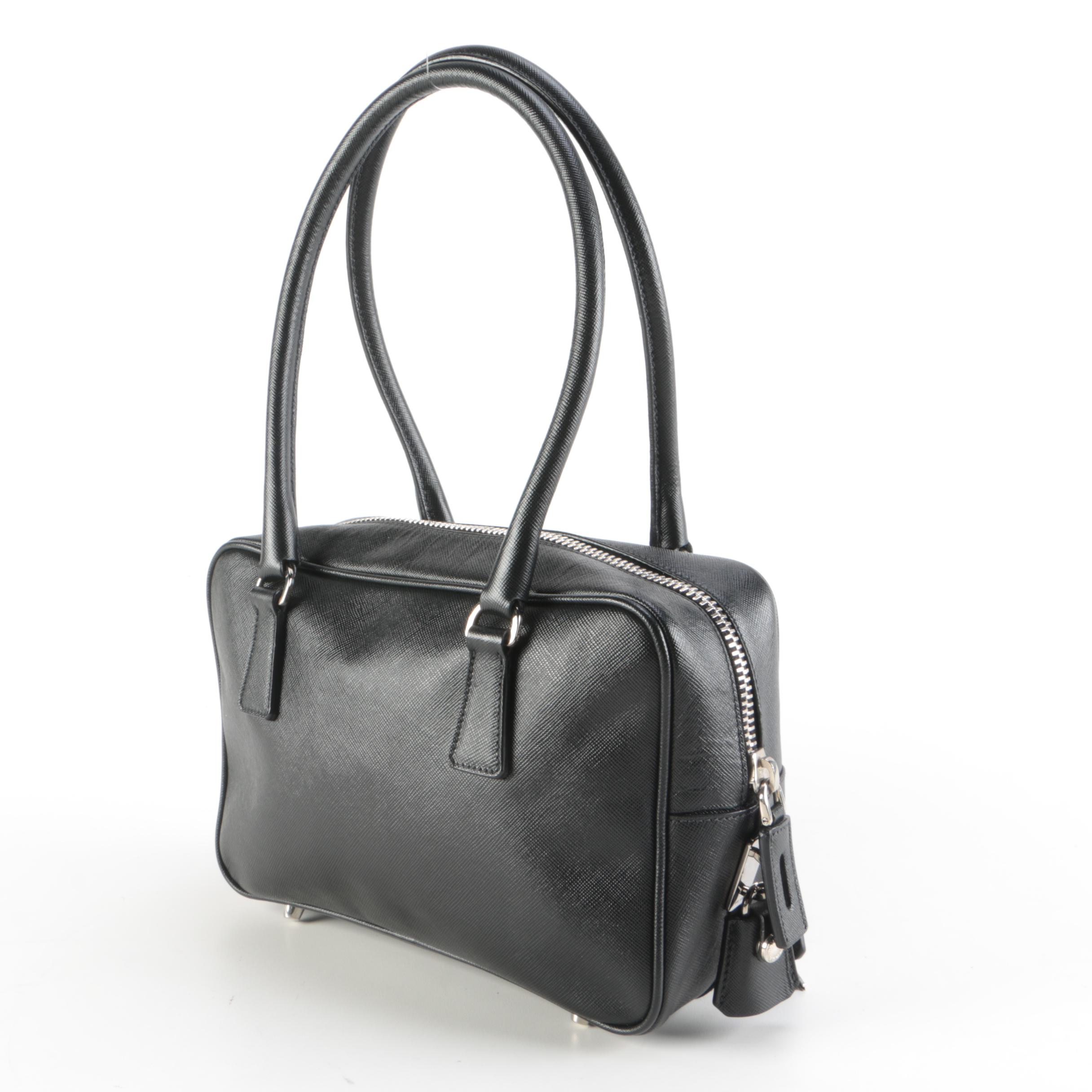 Prada Bauletto Small Black Saffiano Leather Bag