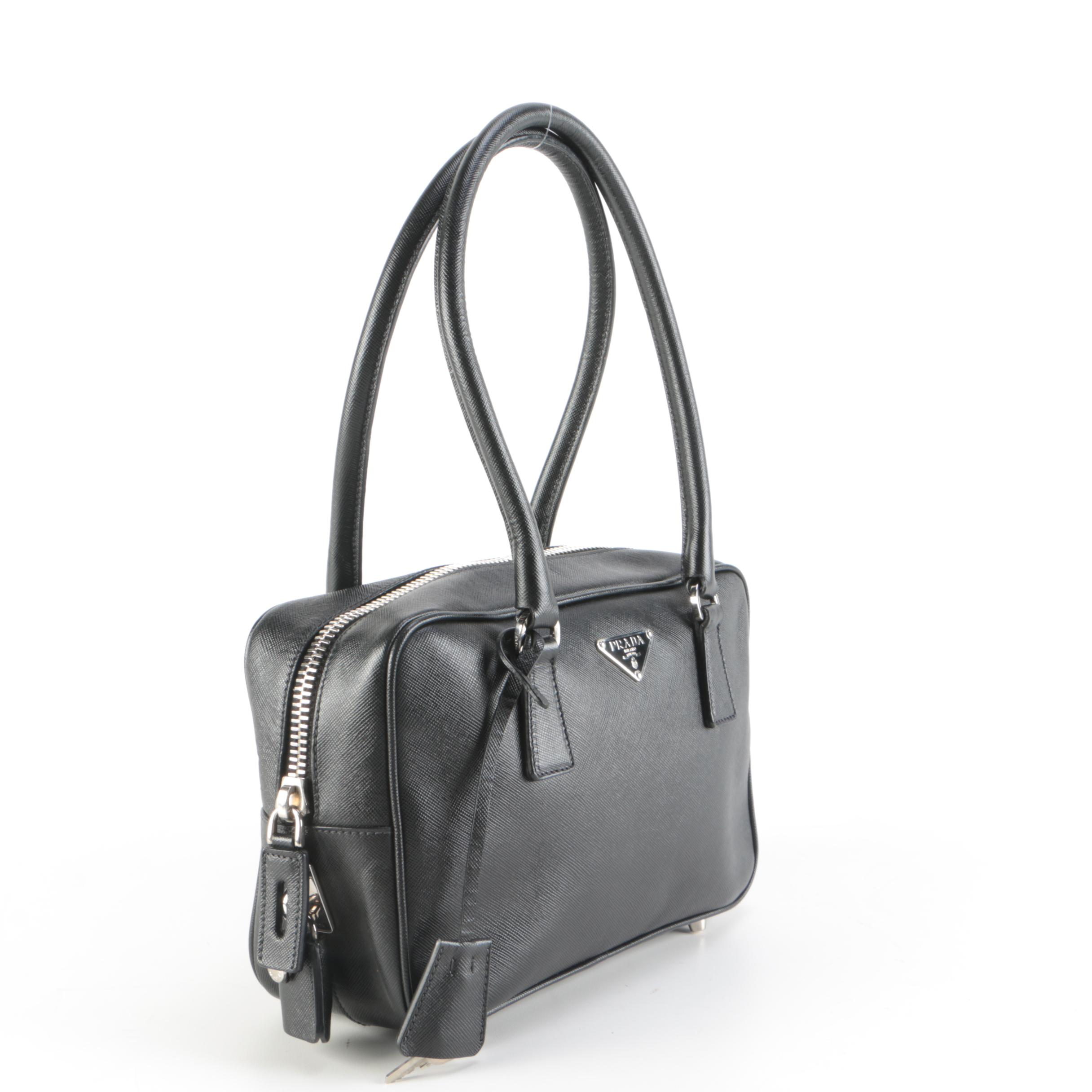 Prada Bauletto Small Black Saffiano Leather Bag