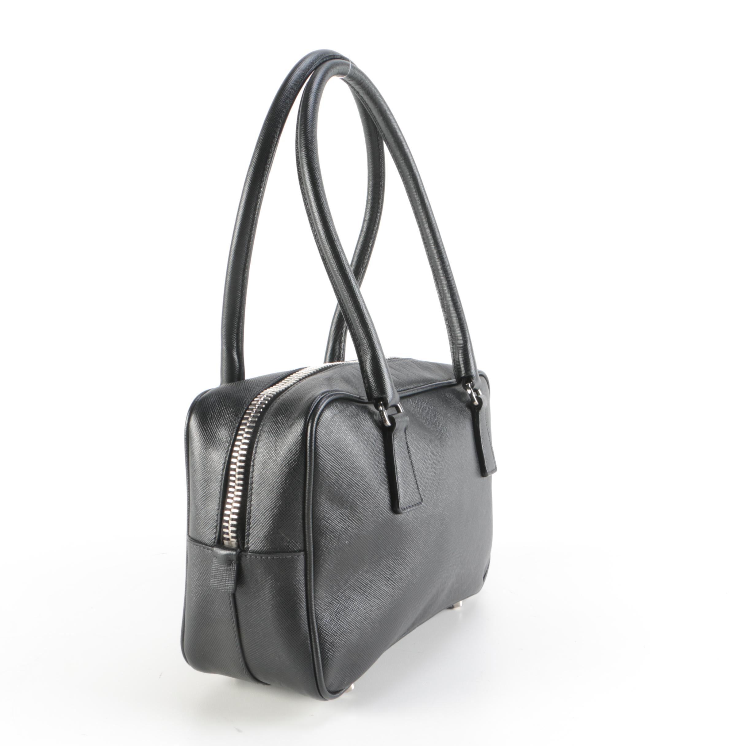 Prada Bauletto Small Black Saffiano Leather Bag