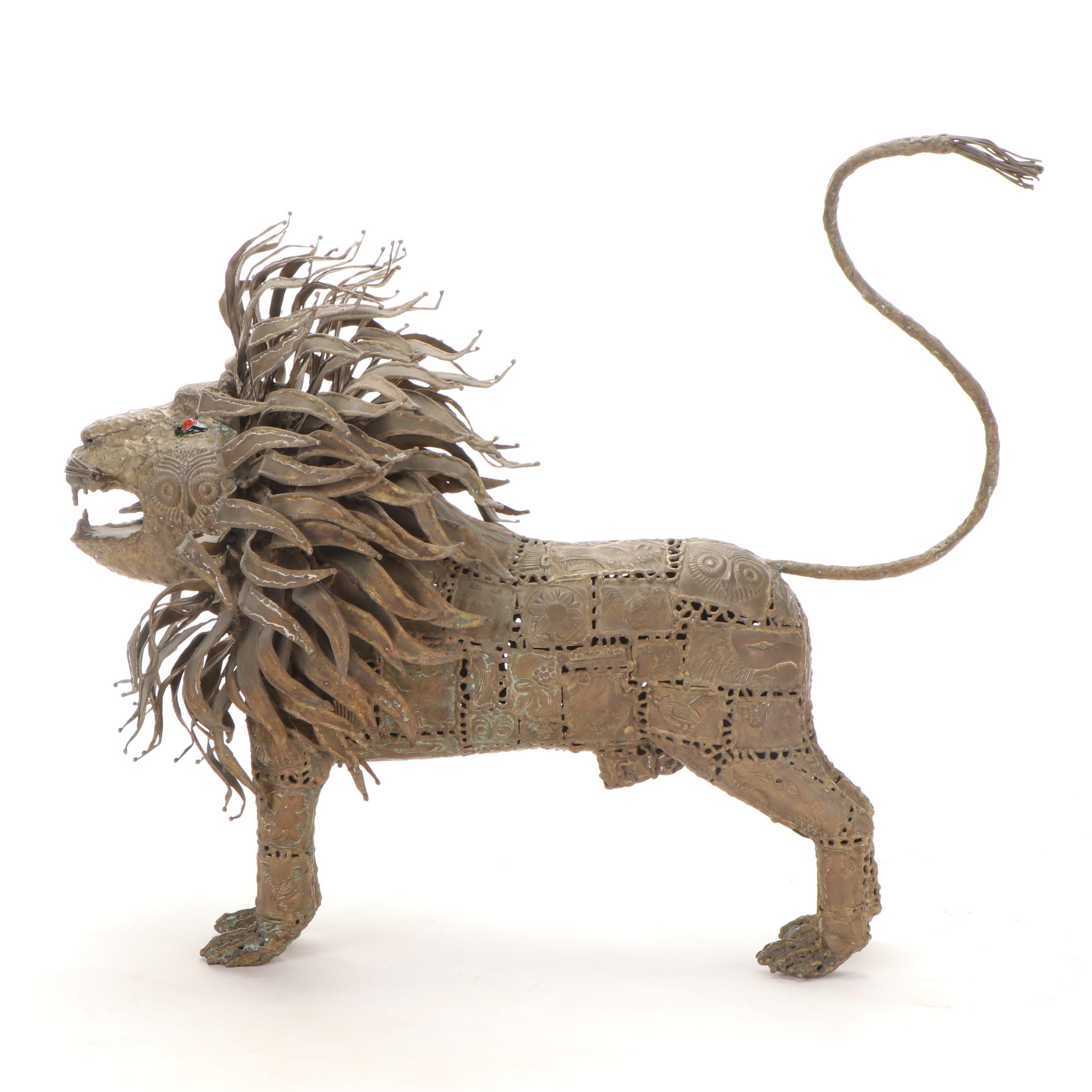 Repoussé Metal Lion Sculpture, 21st Century