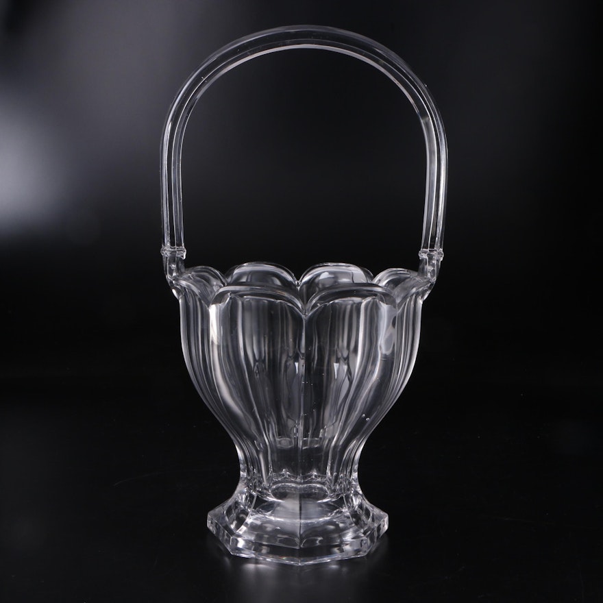 Clear Glass Basket with Handle, Mid to Late 20th Century