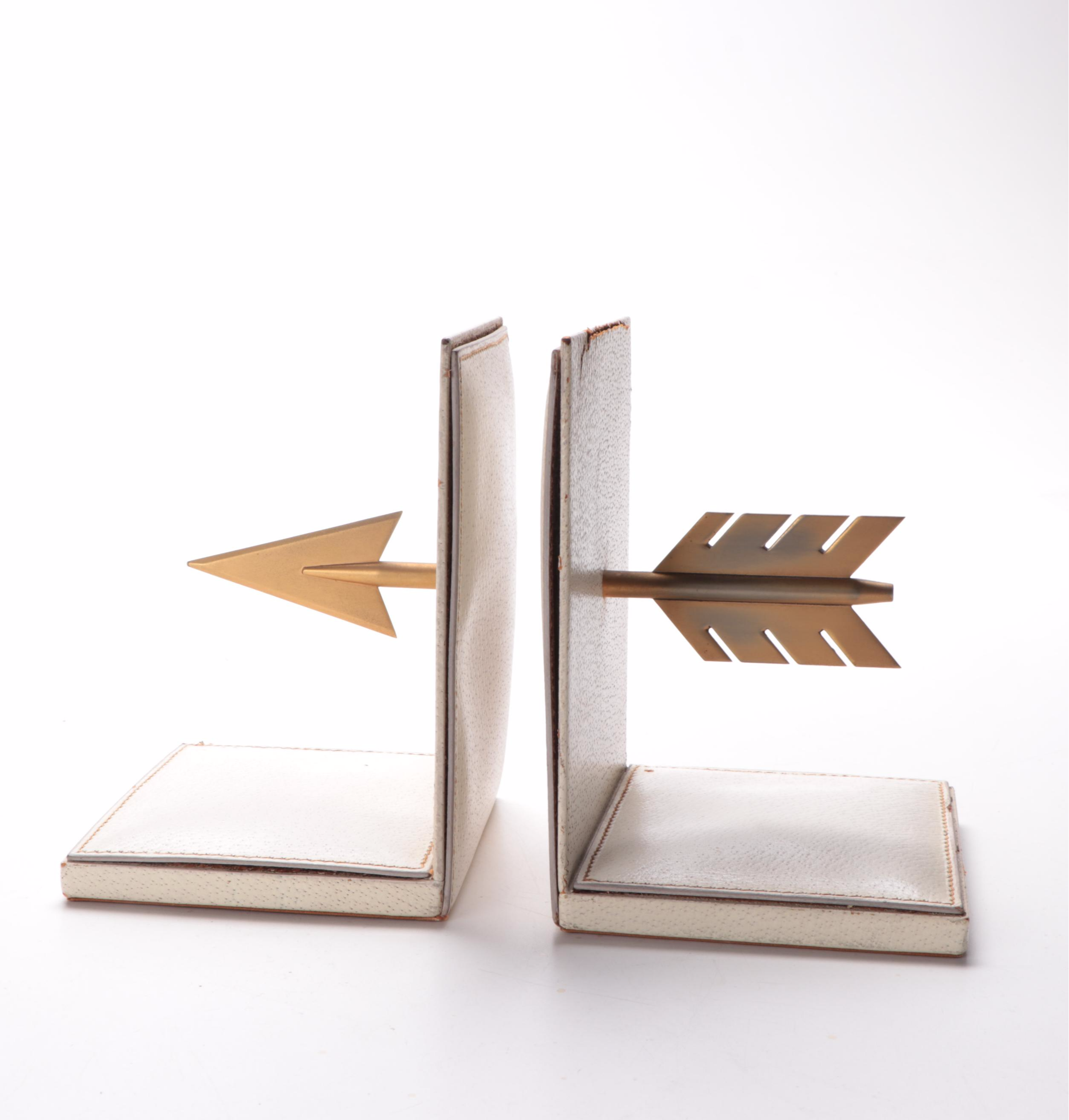 Pair of Ditta Raimondi di Pettinaroli Leather and Gilt Metal Arrow Bookends