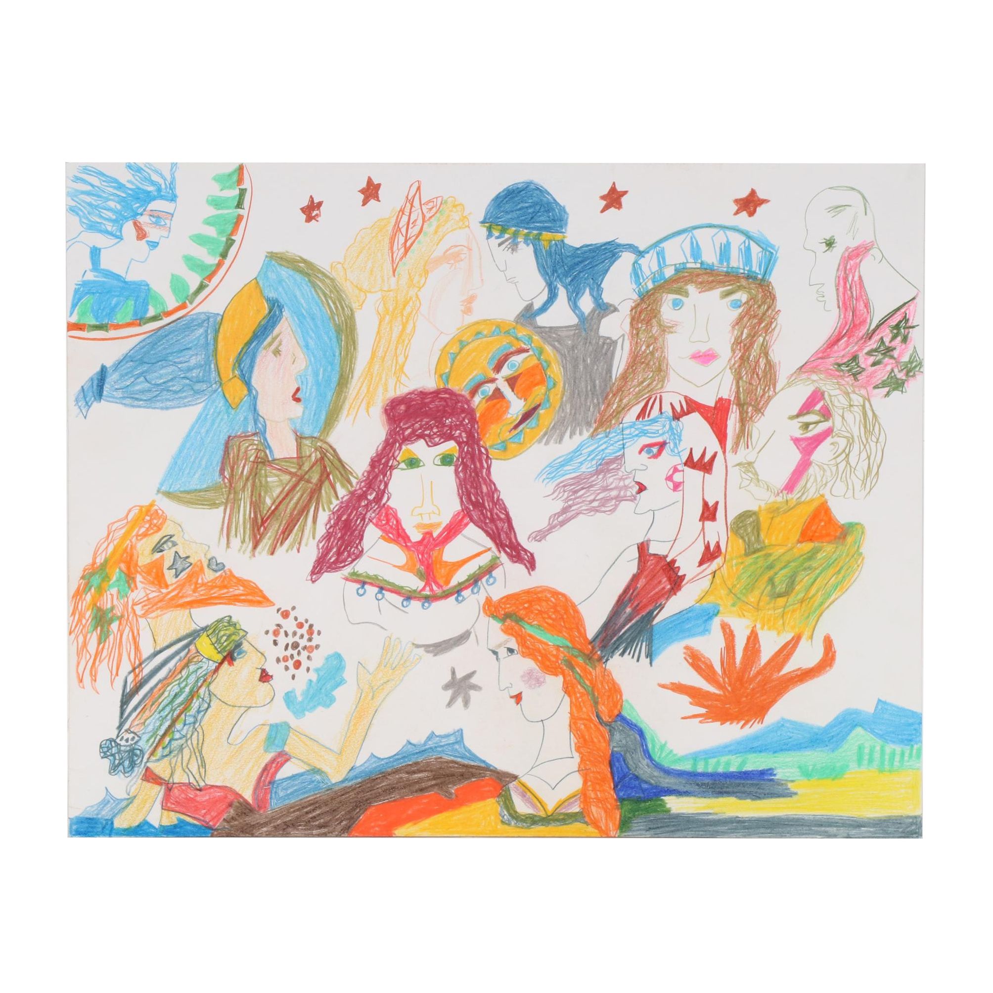 Wendy Davis Crayon and Colored Pencil Drawing of Neo-Classical Figures